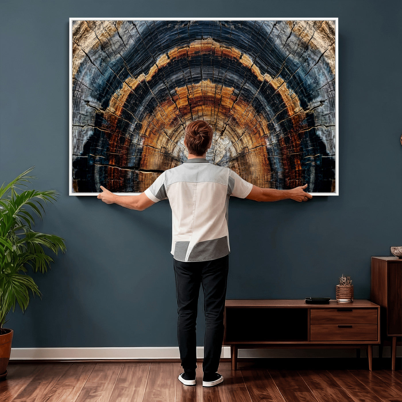 92693966A-MGV-CV-36X24 - Abstract Wood Grain Canvas Print, Tree Ring Pattern Wall Art, Framed Canvas Ready to Hang