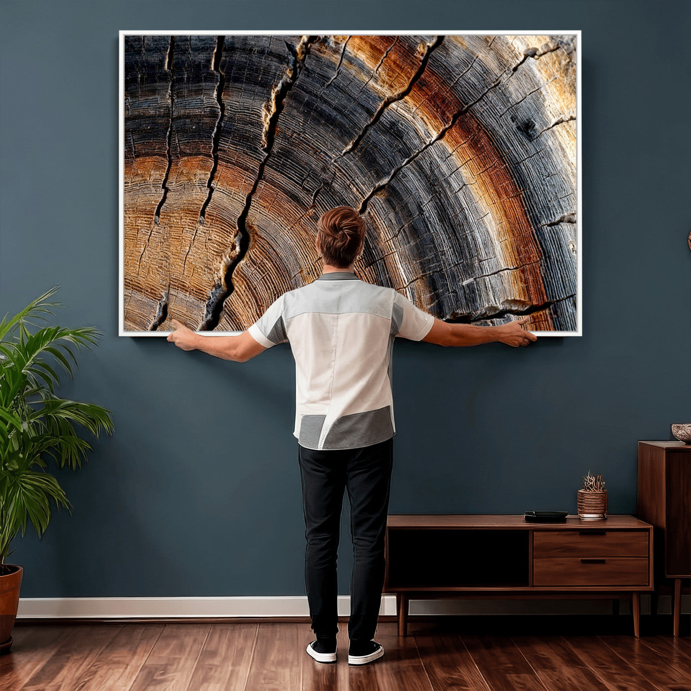 92693966E-MGV-CV-36X24 - Framed Large Abstract Wood Grain Canvas Print, Tree Ring Pattern Wall Art, Framed Canvas Ready to Hang
