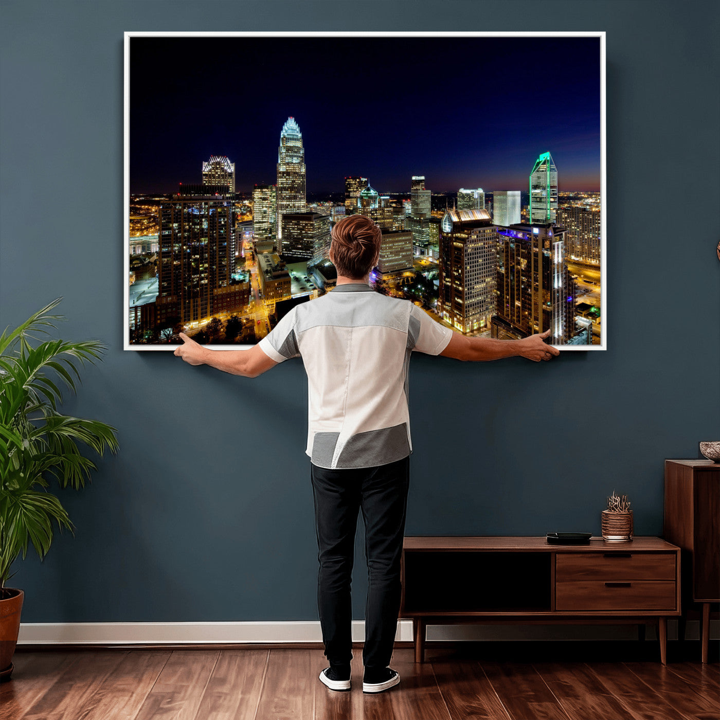 47163738-MGV-CV-36X24 - Atlanta Skyline Wall Art Canvas Print, Atlanta Downtown Night Cityscape Print for Modern Urban Wall Decor