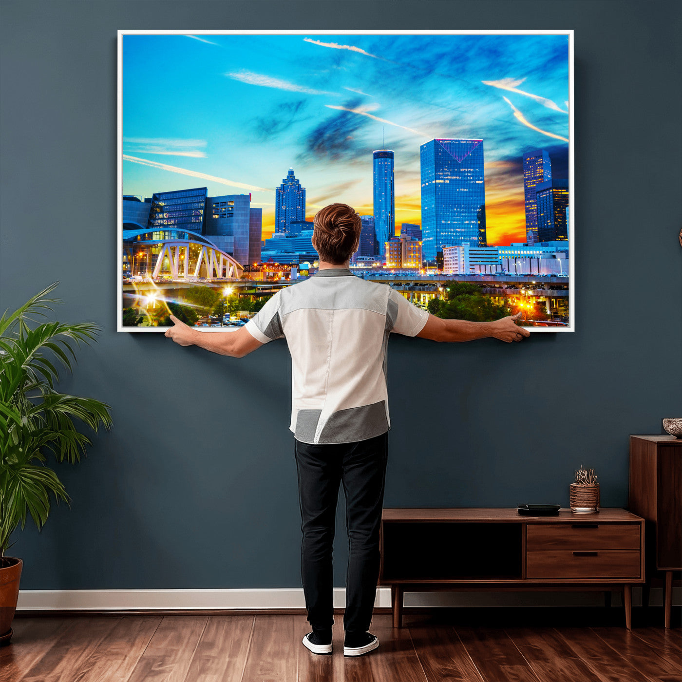 23097797-MGV-CV-36X24 - Atlanta Skyline Wall Art Canvas Print, Atlanta Downtown Night Cityscape Print for Modern Urban Wall Decor