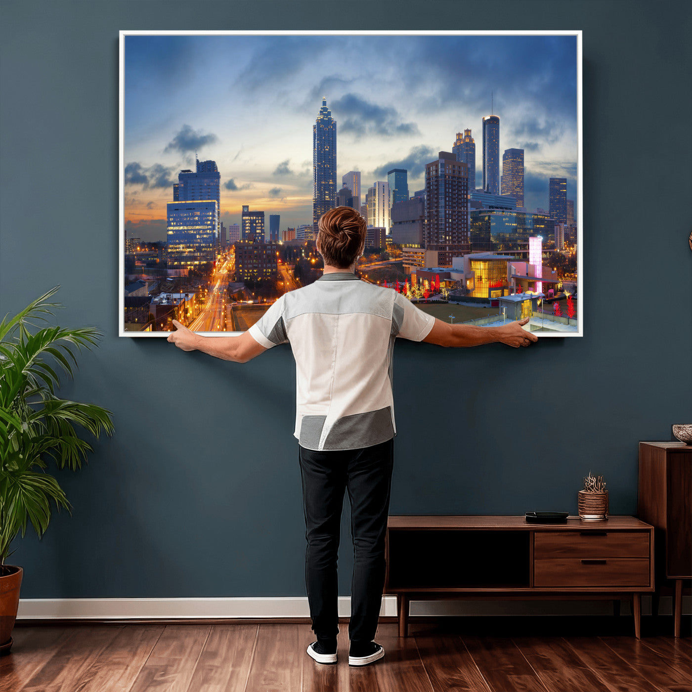 18461309-MGV-CV-36X24 - Atlanta Skyline Wall Art Canvas Print, Atlanta Downtown Night Cityscape Print for Modern Urban Wall Decor