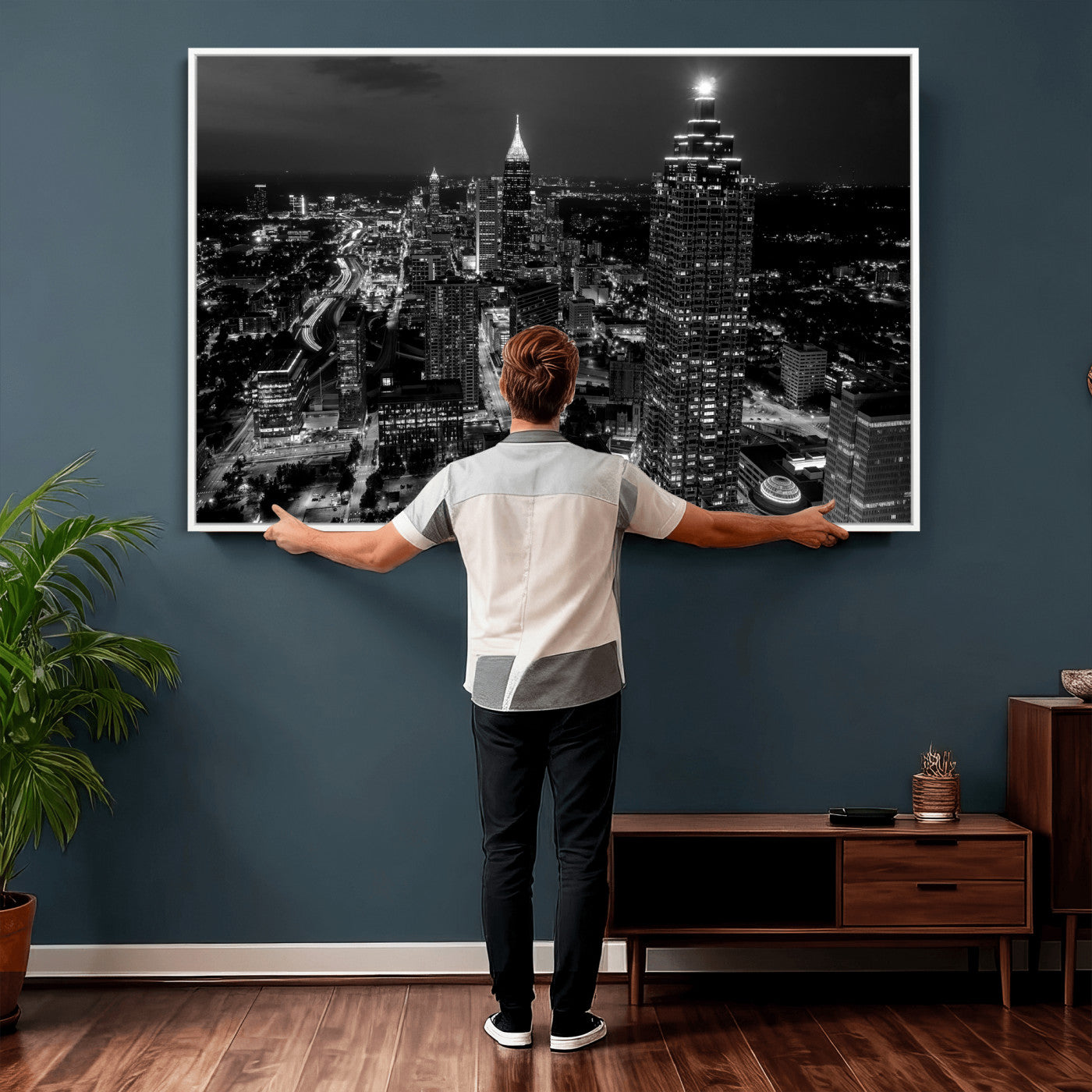 56773510-MGV-CV-36X24 - Atlanta Skyline Wall Art Canvas Print, Atlanta Downtown Night Cityscape Print for Modern Urban Wall Decor