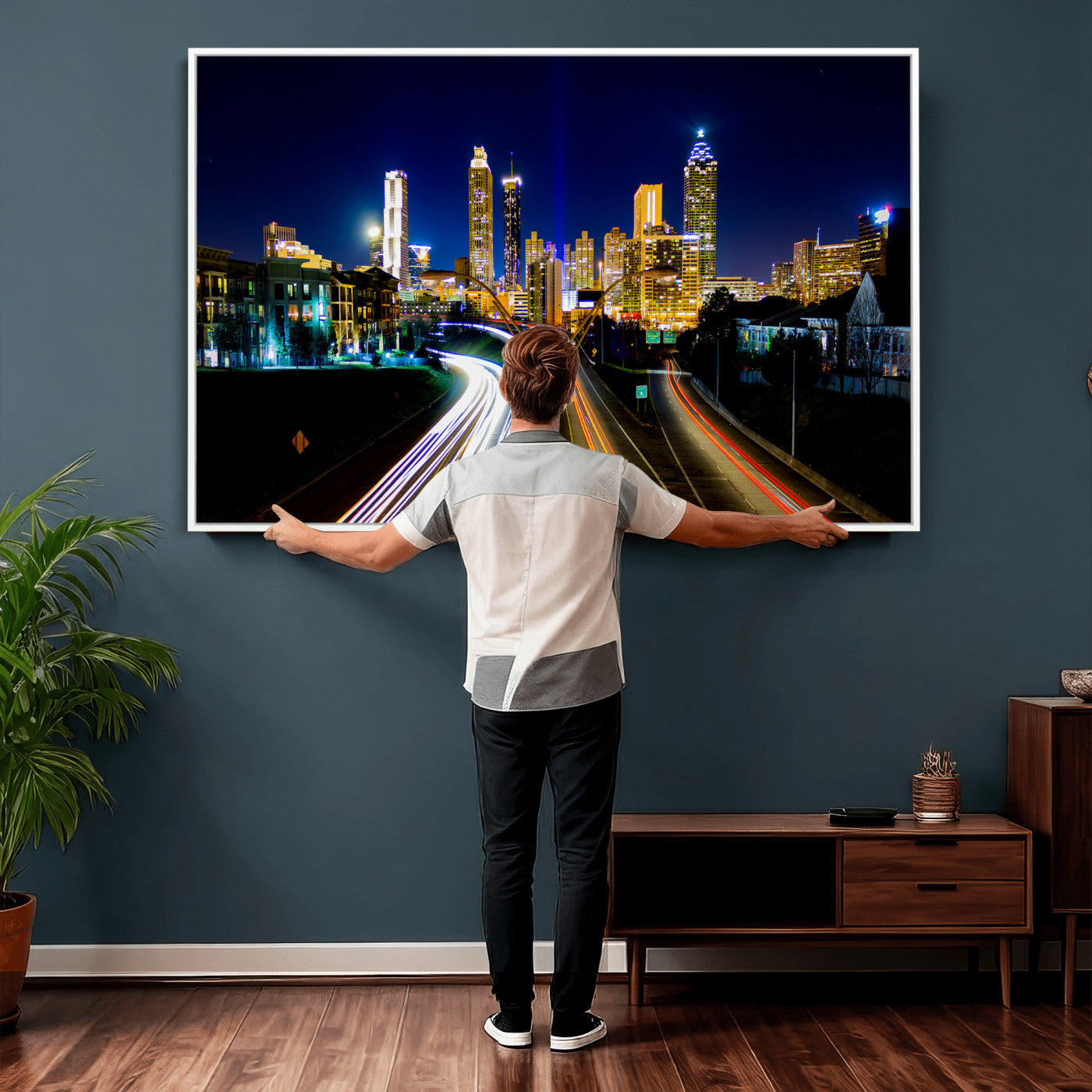12967464-MGV-CV-36X24 - Atlanta Skyline Wall Art Canvas Print, Atlanta Downtown Night Cityscape Print for Modern Urban Wall Decor