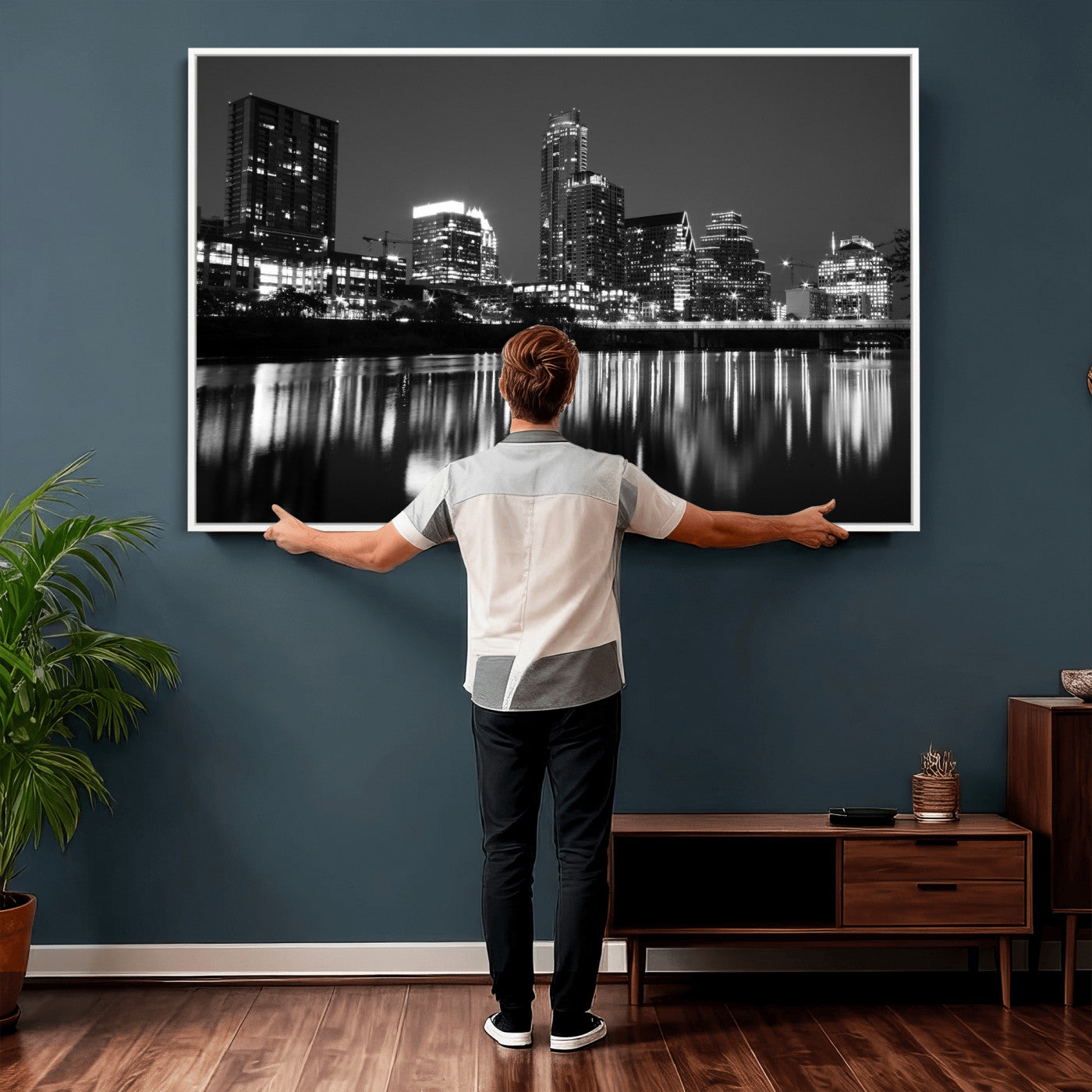 38129554-MGV-CV-36X24 - Austin Skyline Wall Art Canvas Print, Austin Downtown Night Cityscape Print for Modern Urban Wall Decor