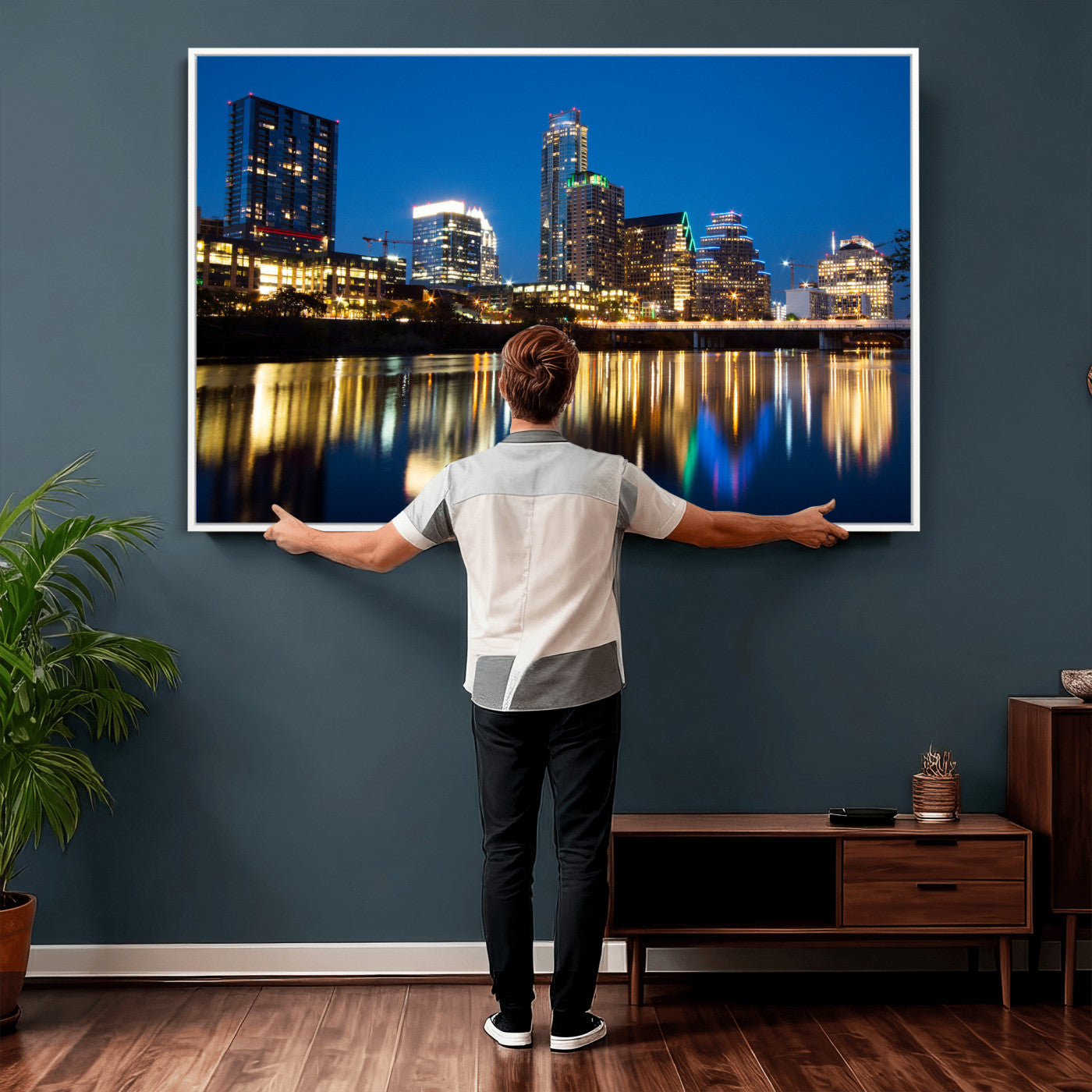 21916206-MGV-CV-36X24 - Austin Skyline Wall Art Canvas Print, Austin Downtown Night Cityscape Print for Modern Urban Wall Decor