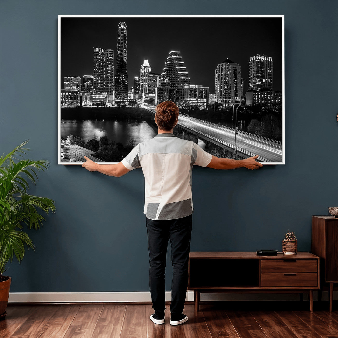 37531750-MGV-CV-36X24 - Austin Skyline Wall Art Canvas Print, Austin Downtown Night Cityscape Print for Modern Urban Wall Decor