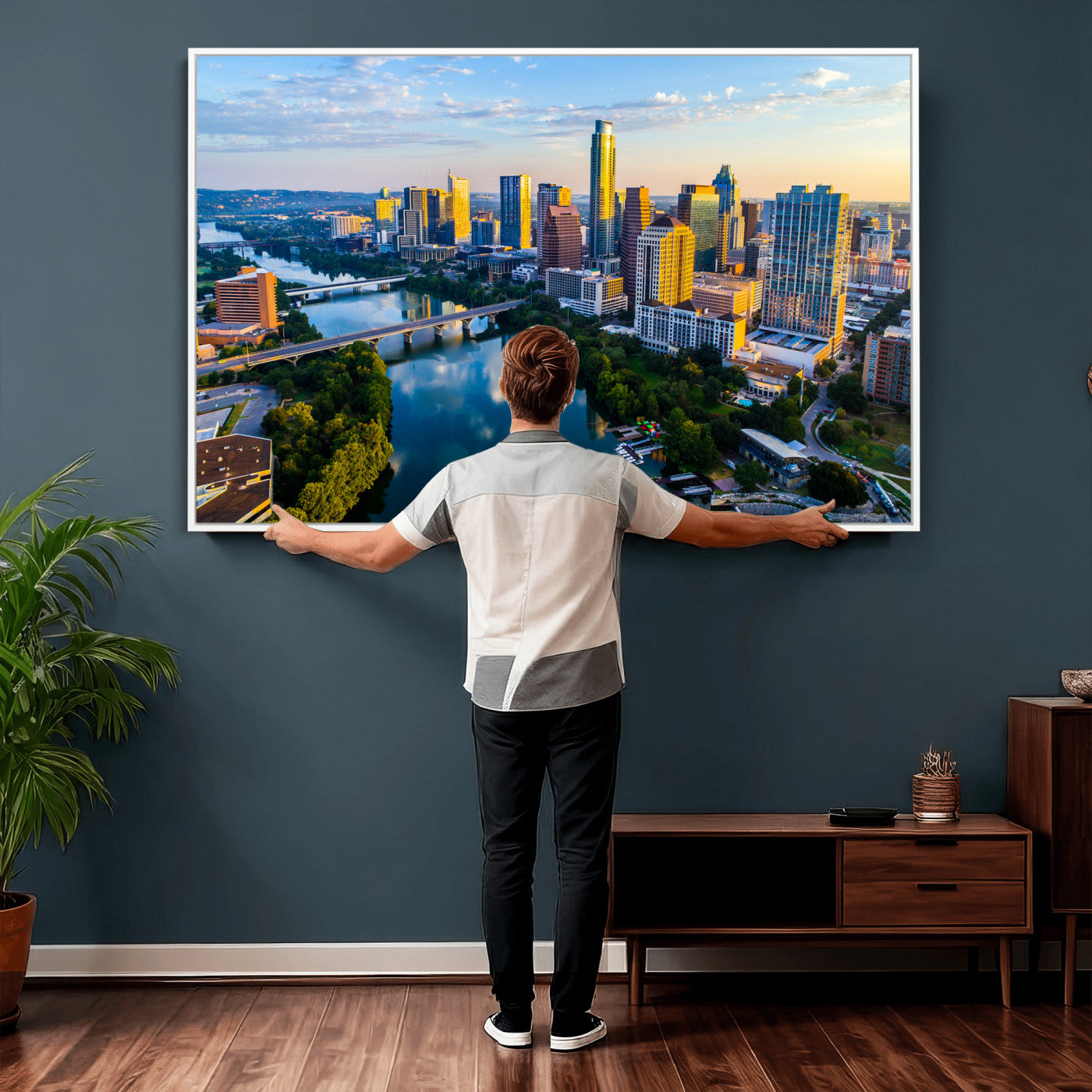 33675326-MGV-CV-36X24 - Austin Skyline Wall Art Canvas Print, Austin Downtown Night Cityscape Print for Modern Urban Wall Decor