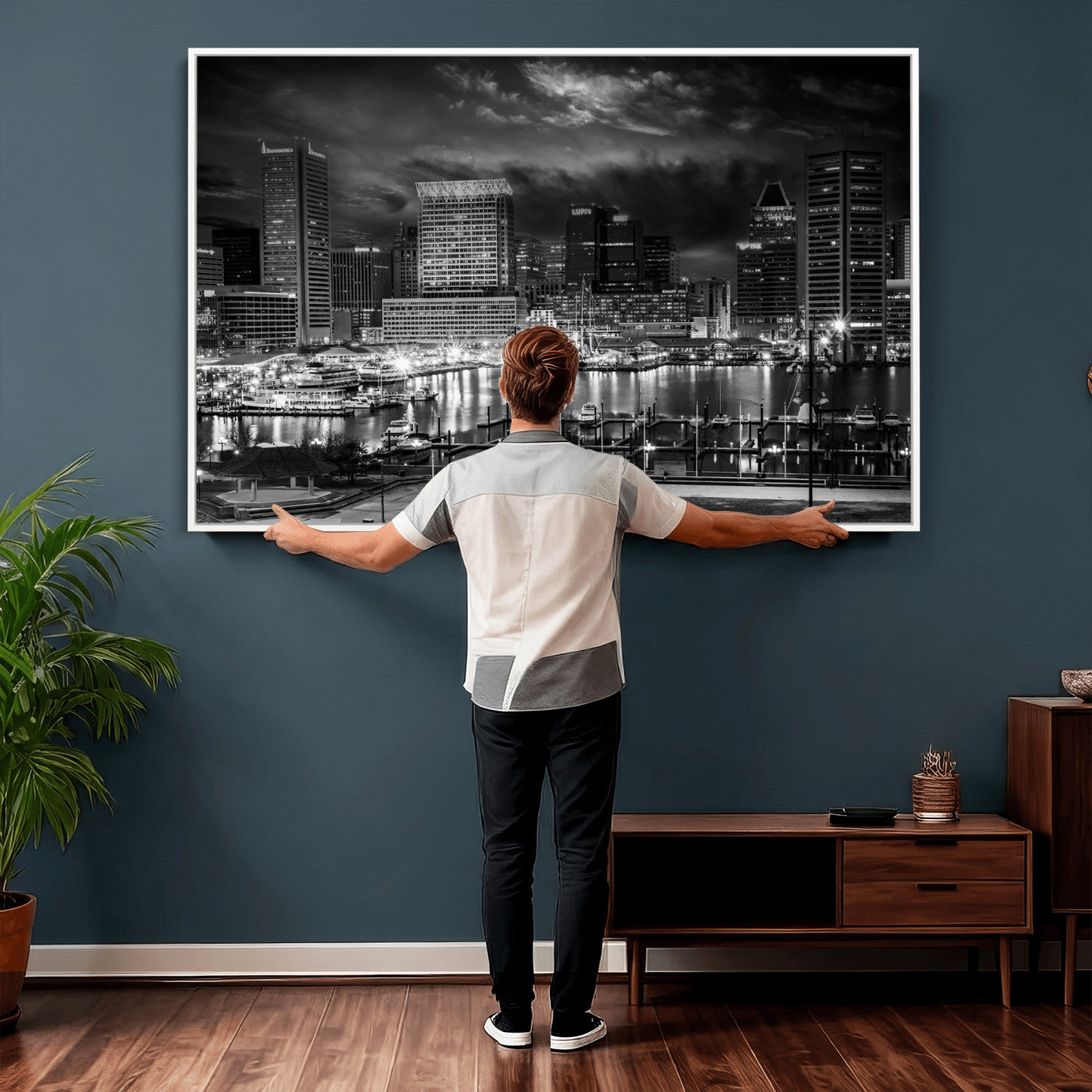 79755655-MGV-CV-36X24 - Baltimore Skyline Wall Art Canvas Print, Baltimore Downtown Night Cityscape Print for Modern Urban Wall Decor