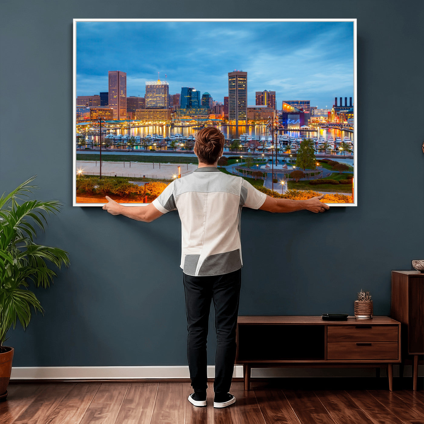 78635089-MGV-CV-36X24 - Baltimore Skyline Wall Art Canvas Print, Baltimore Downtown Night Cityscape Print for Modern Urban Wall Decor