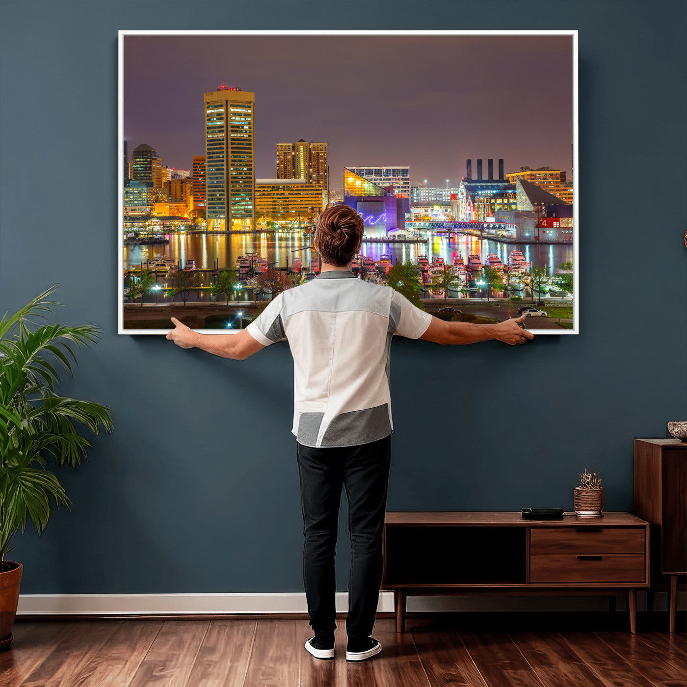 42654823-MGV-CV-36X24 - Baltimore Skyline Wall Art Canvas Print, Baltimore Downtown Night Cityscape Print for Modern Urban Wall Decor
