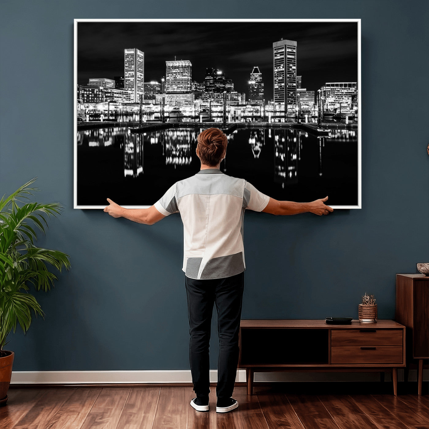 69187681-MGV-CV-36X24 - Baltimore Skyline Wall Art Canvas Print, Baltimore Downtown Night Cityscape Print for Modern Urban Wall Decor