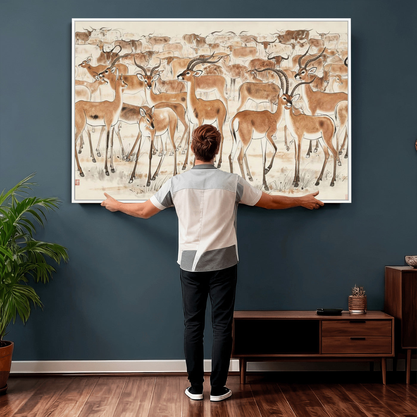 67375088-MGV-CV-36X24 - Farmhouse Animals Wall Art Canvas Print - Abstract Farm Animal Drawing Mid-Century Wall Art for Cabin Decor