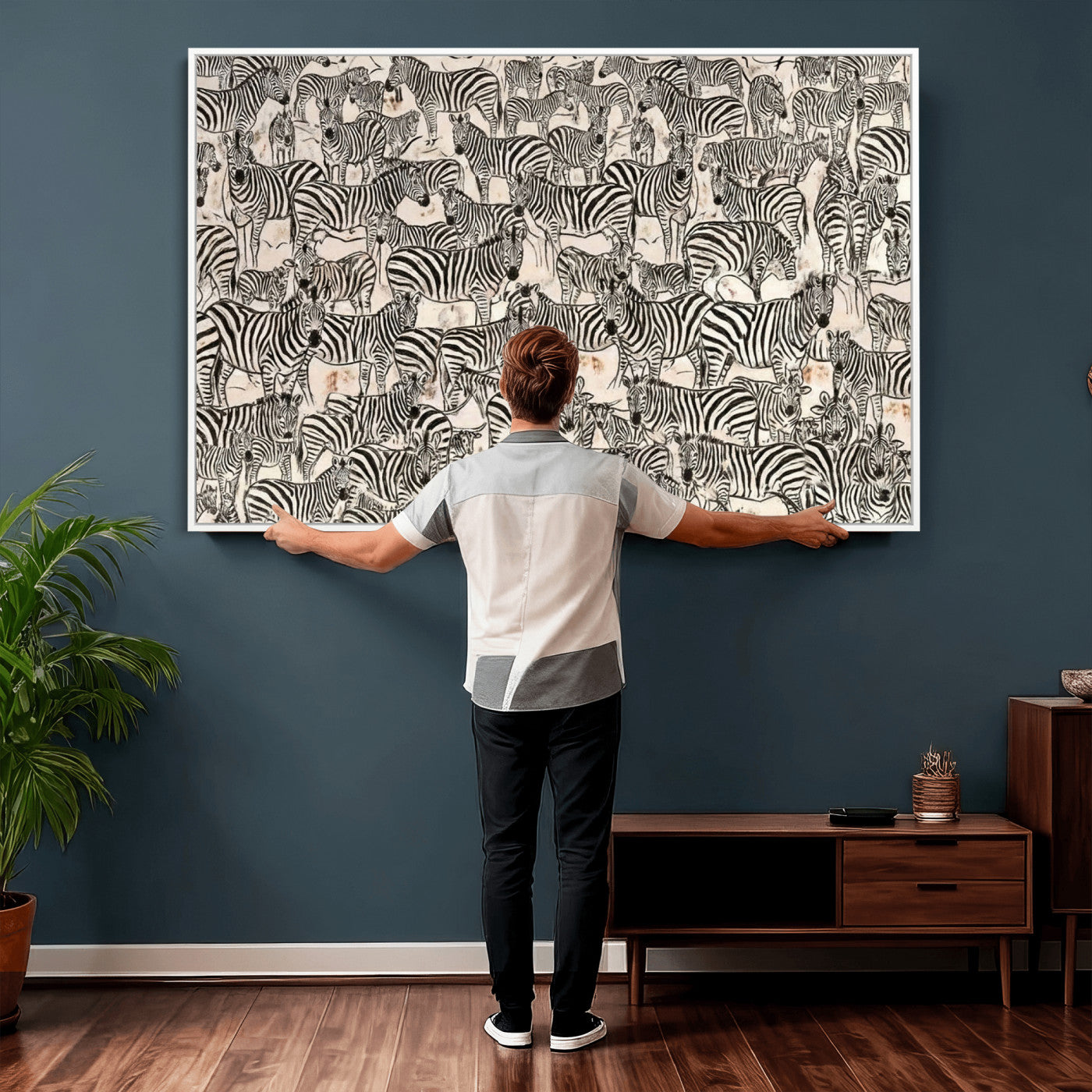 76453377-MGV-CV-36X24 - Farmhouse Animals Wall Art Canvas Print - Abstract Farm Animal Drawing Mid-Century Wall Art for Cabin Decor