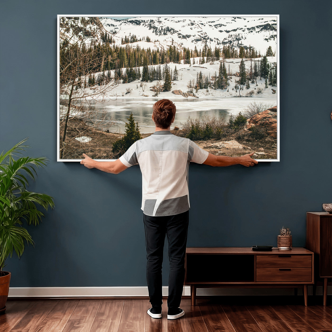 10336249-MGV-CV-36X24 - Snowy Mountain Landscape Wall Art Canvas Print, Alpine Pine Forest Winter Nature Wall Decor for Living Room and Office