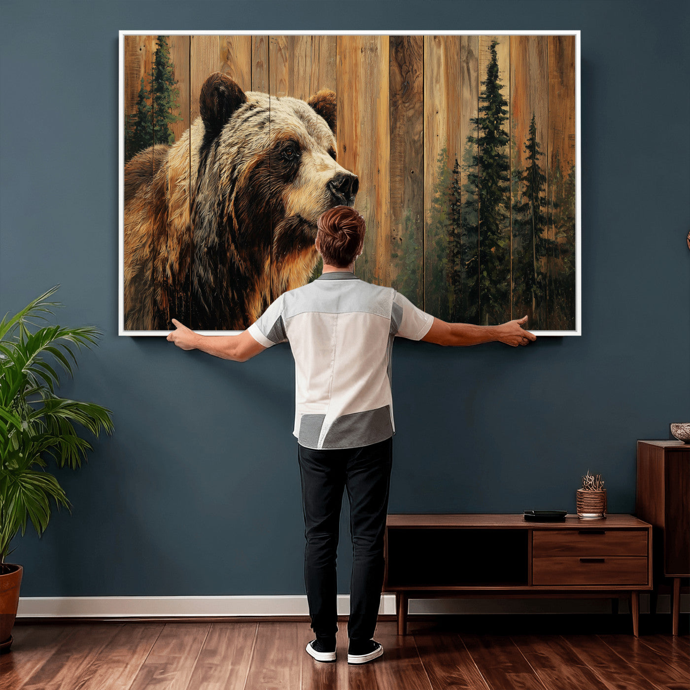 75645180-MGV-CV-36X24 - Grizzly Bear Wall Art Canvas Print, Rustic Wildlife Bear Artwork, Forest Animal Painting, Cabin Lodge Nature Wall Decor
