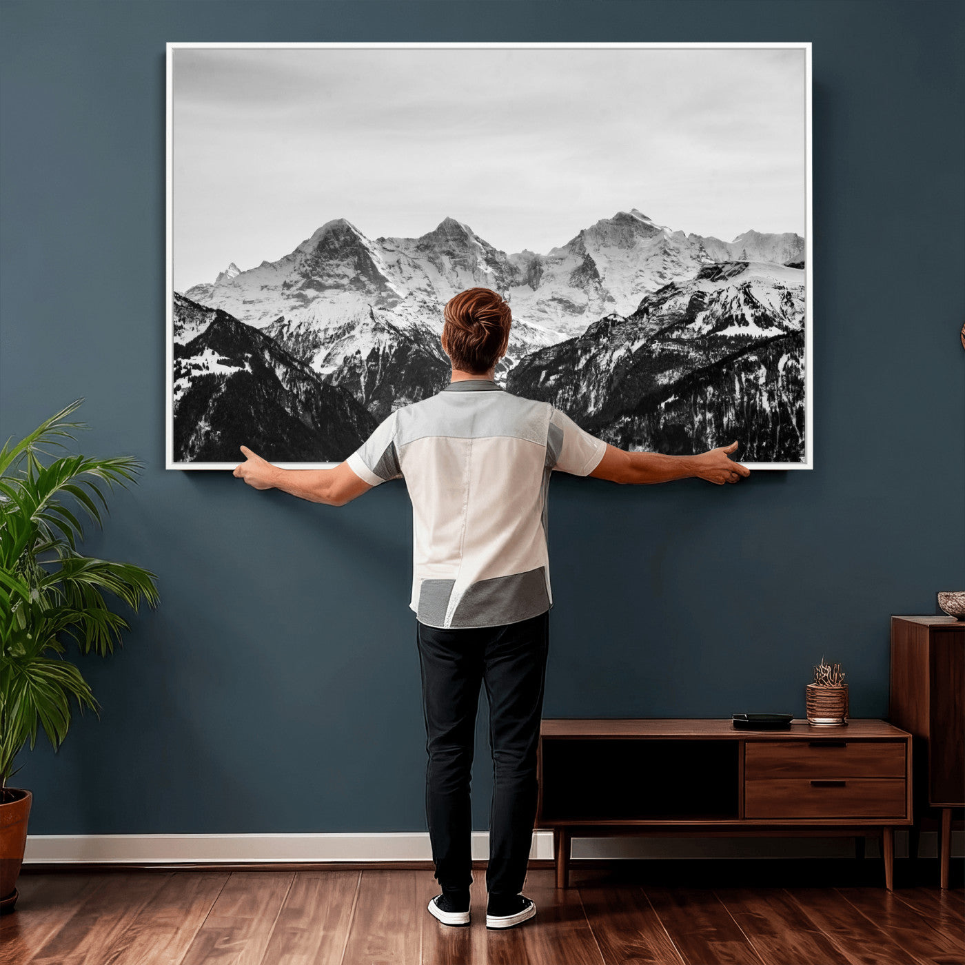 85684934-MGV-CV-36X24 - Black and White Mountain Wall Art Canvas Print, Snowy Alpine Peaks Landscape Photography, Minimal Monochrome Mountain Art, Scenic Nature Wall Decor