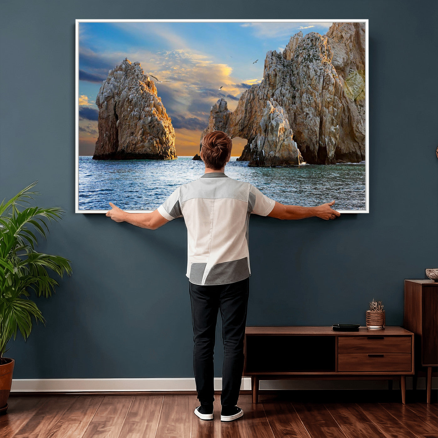 63505689-MGV-CV-36X24 - El Arco Cabo San Lucas Ocean Arch Wall Art Canvas Print, Baja California Rock Arch Seascape Canvas Print, Mexico Coastal Landmark Scenic Art Printing