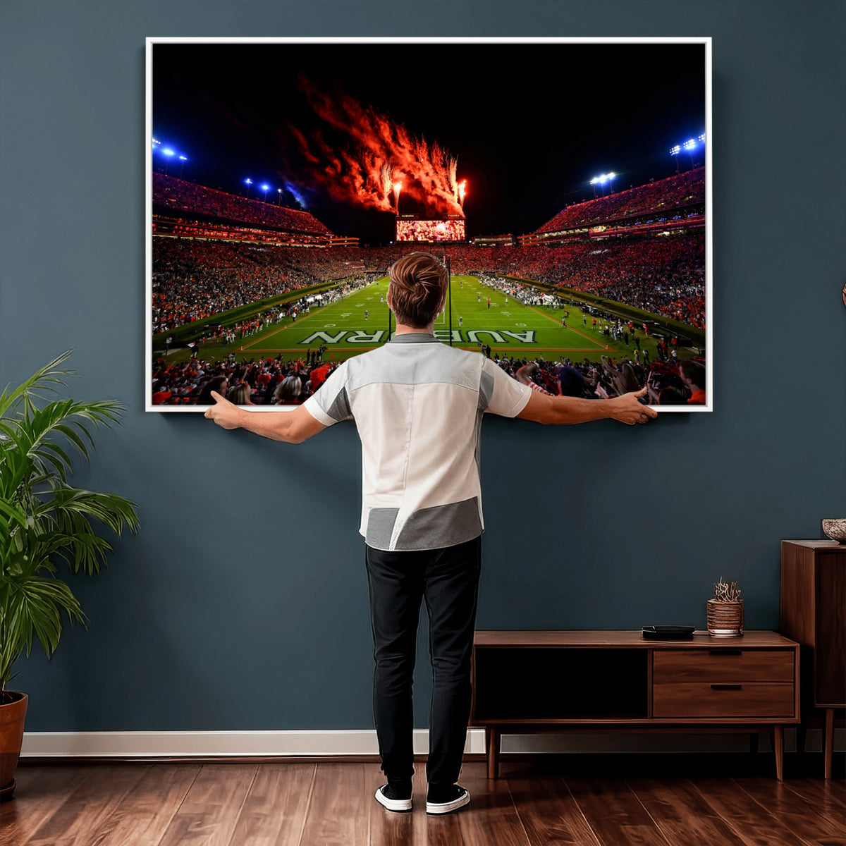 81918884-MGV-CV-36X24 - Auburn Stadium Wall Art Canvas Print, College Football Night Game Crowd, Jordan Hare Stadium Artwork