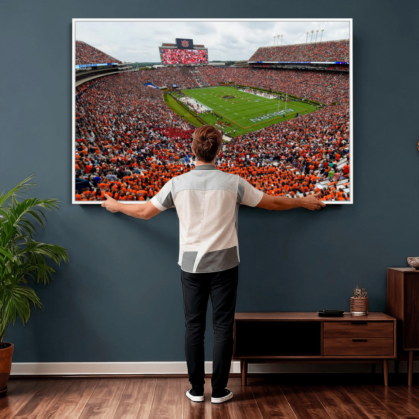82562490-MGV-CV-36X24 - Auburn Stadium Sunset Wall Art Canvas Print, Jordan Hare Stadium Game Day Crowd, Auburn Tigers Football Artwork
