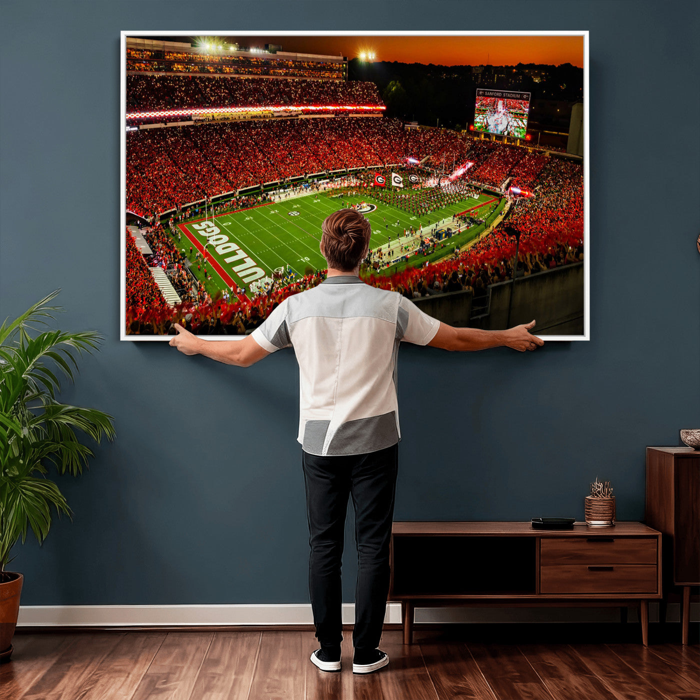 48894104-MGV-CV-36X24 - Georgia Bulldogs Stadium Wall Art Canvas Print, Sanford Stadium Night Game Panorama, College Football Crowd Wall Decor