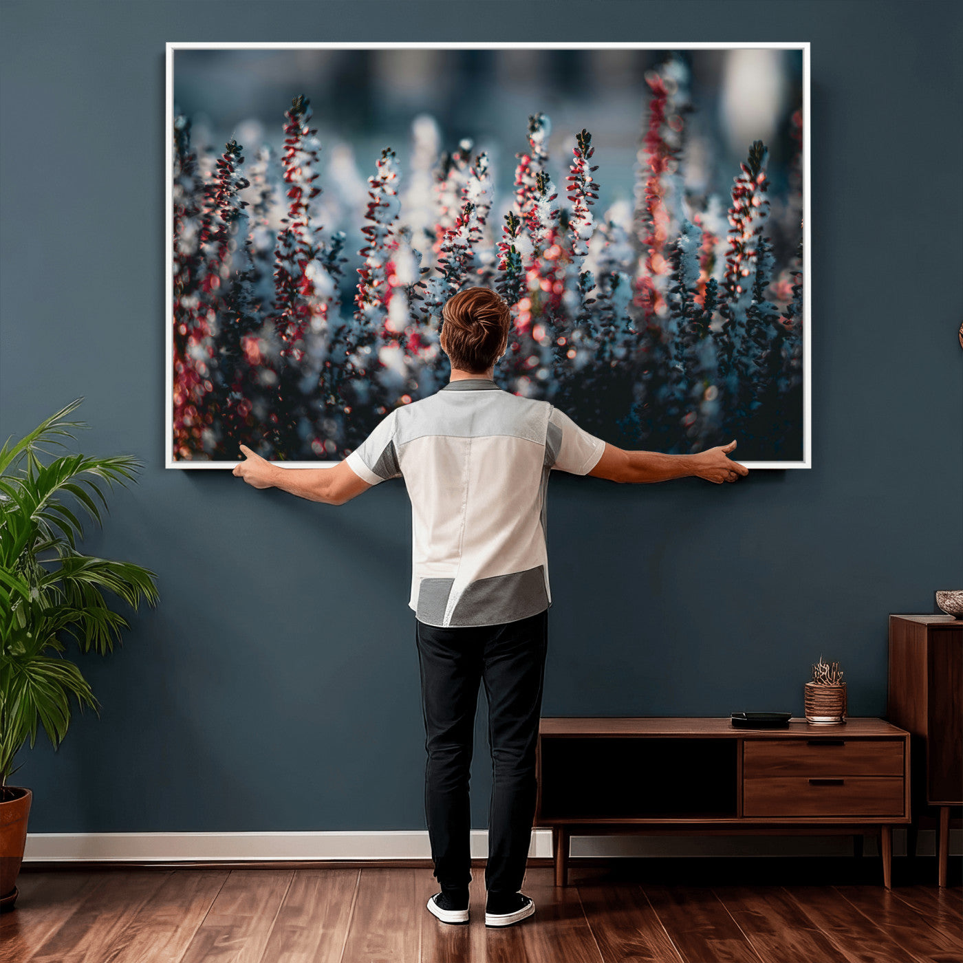 82063935-MGV-CV-36X24 - Winter Heather Wall Art Canvas Print, Frosted Floral Nature Art, Moody Botanical Wall Decor