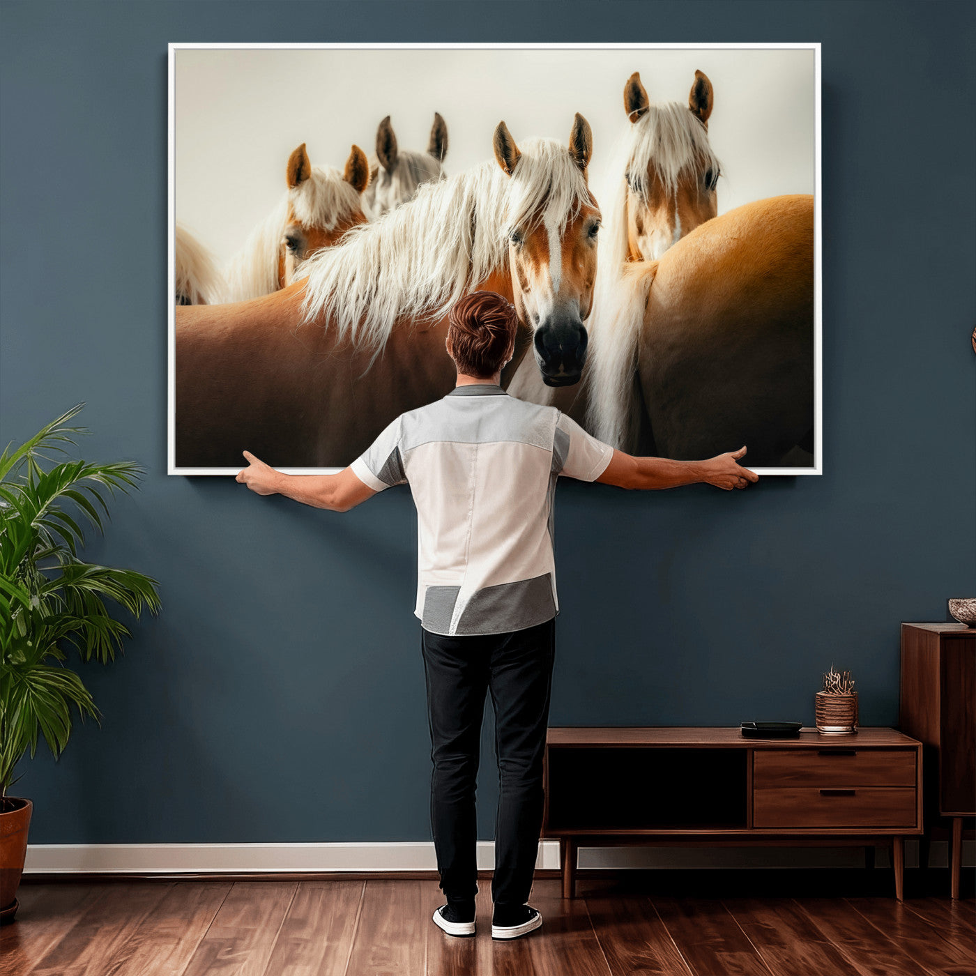 71904941-MGV-CV-36X24 - Wild Horse Herd Wall Art Canvas Print, Natural Horse Portrait Nature Wall Decor for Living Room and Office