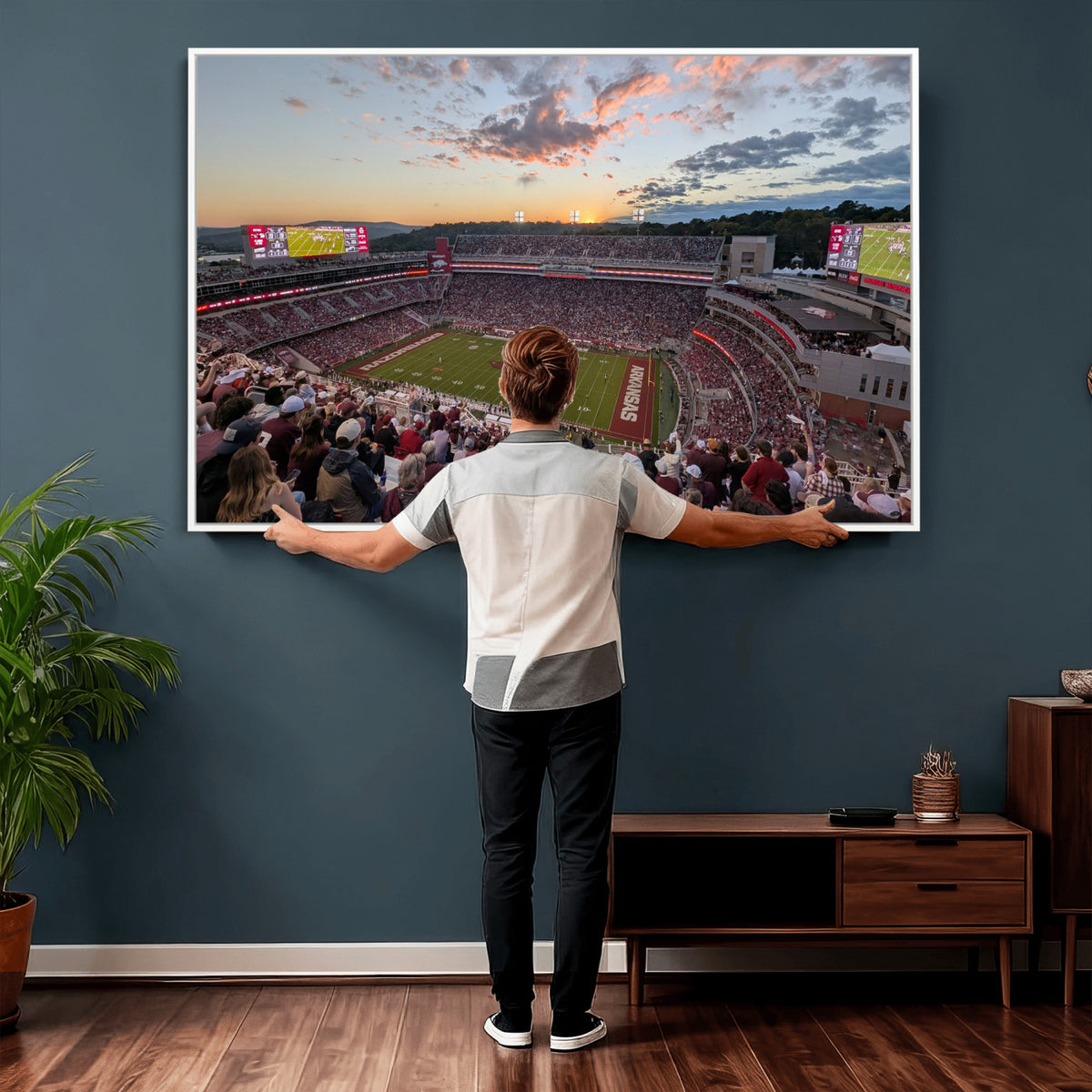 71837429-MGV-CV-36X24 - Donald W. Reynolds Razorback Stadium Wall Art Canvas Print – Arkansas Razorbacks Football Artwork for Home, Office, and Sports Room Decor