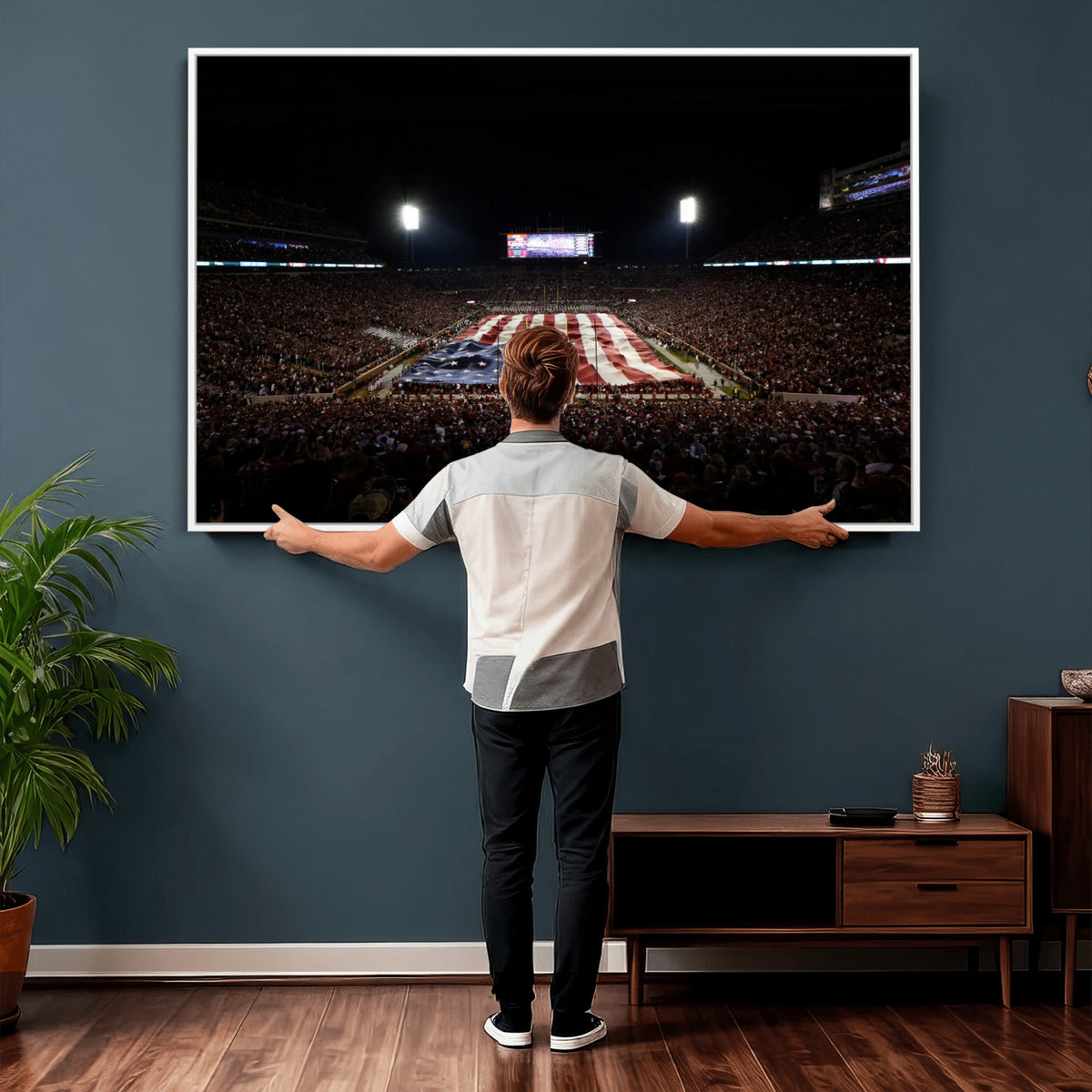 98418189-MGV-CV-36X24 - Oklahoma Memorial Stadium Wall Art Canvas Print – Oklahoma Sooners Football Artwork for Home, Office, and Sports Room Decor