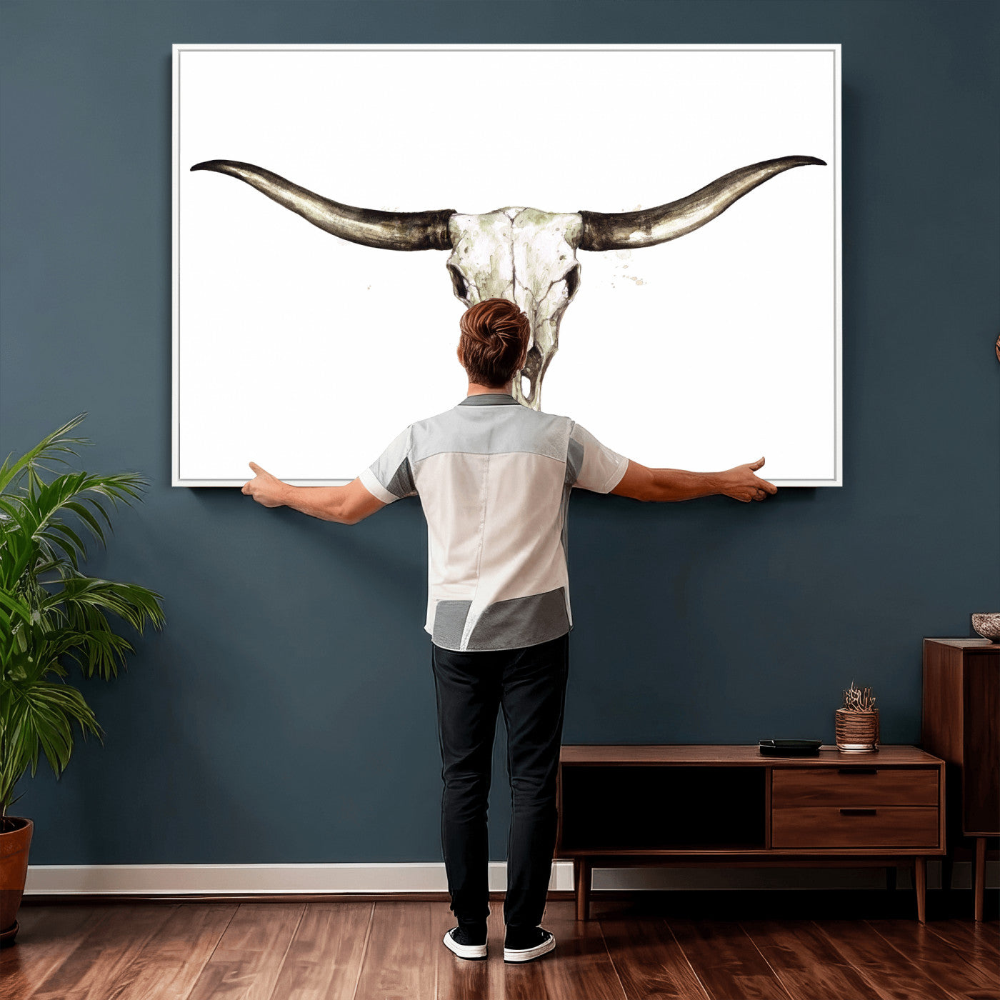 42788678A-MGV-CV-36X24 - Longhorn Skull Wall Art Canvas Print – Rustic Western Artwork Print for Living Room Wall Decor