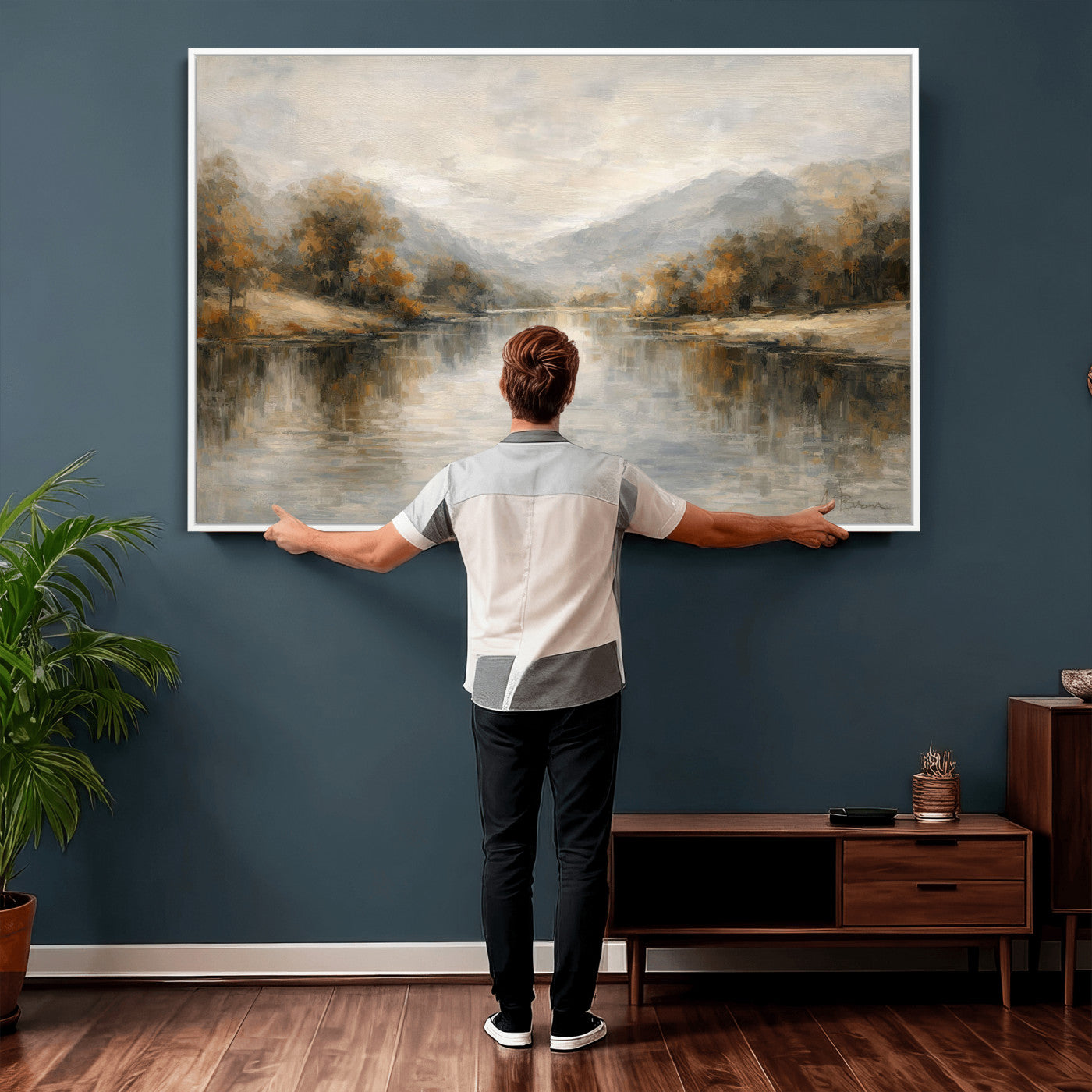 62194542-MGV-CV-36X24 - Abstract Landscape Wall Art Canvas Print, Modern Lake Printing Wall Decor for Contemporary Interiors
