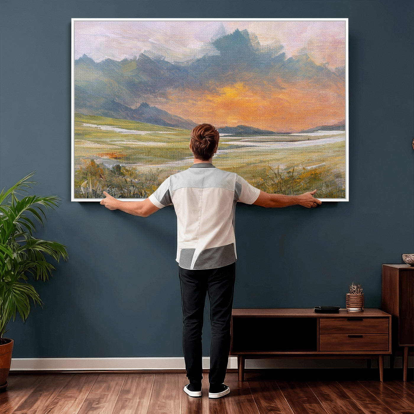 39892091-MGV-CV-36X24 - Mountain Sunset Wall Art Canvas Print Vintage Landscape Panorama Rustic Nature Decor