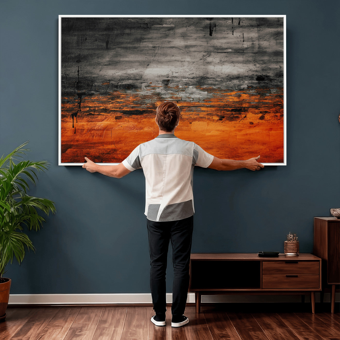 75409282-MGV-CV-36X24 - Black Orange Abstract Wall Art Canvas Print Modern Textured Painting Decor