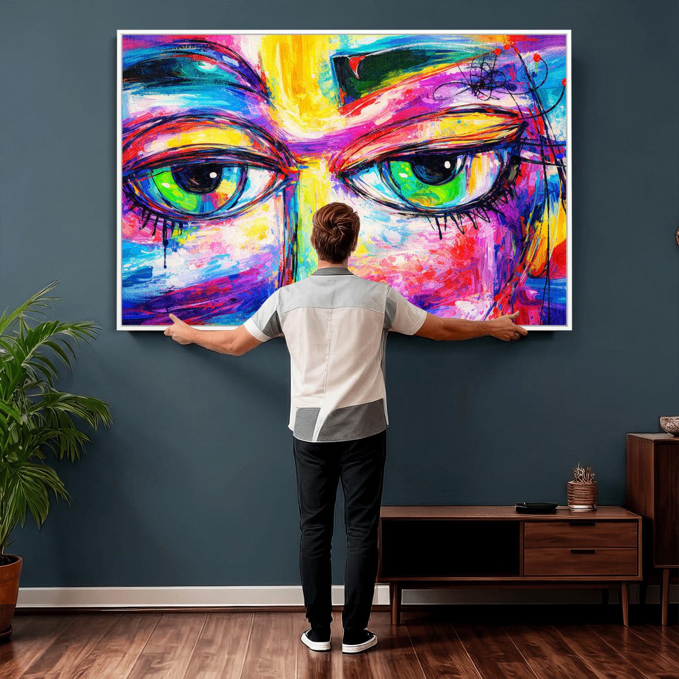 99390655-MGV-CV-36X24 - Colorful Abstract Face Wall Art Canvas Print – Modern Pop Art Portrait Artwork for Contemporary Living Room Decor