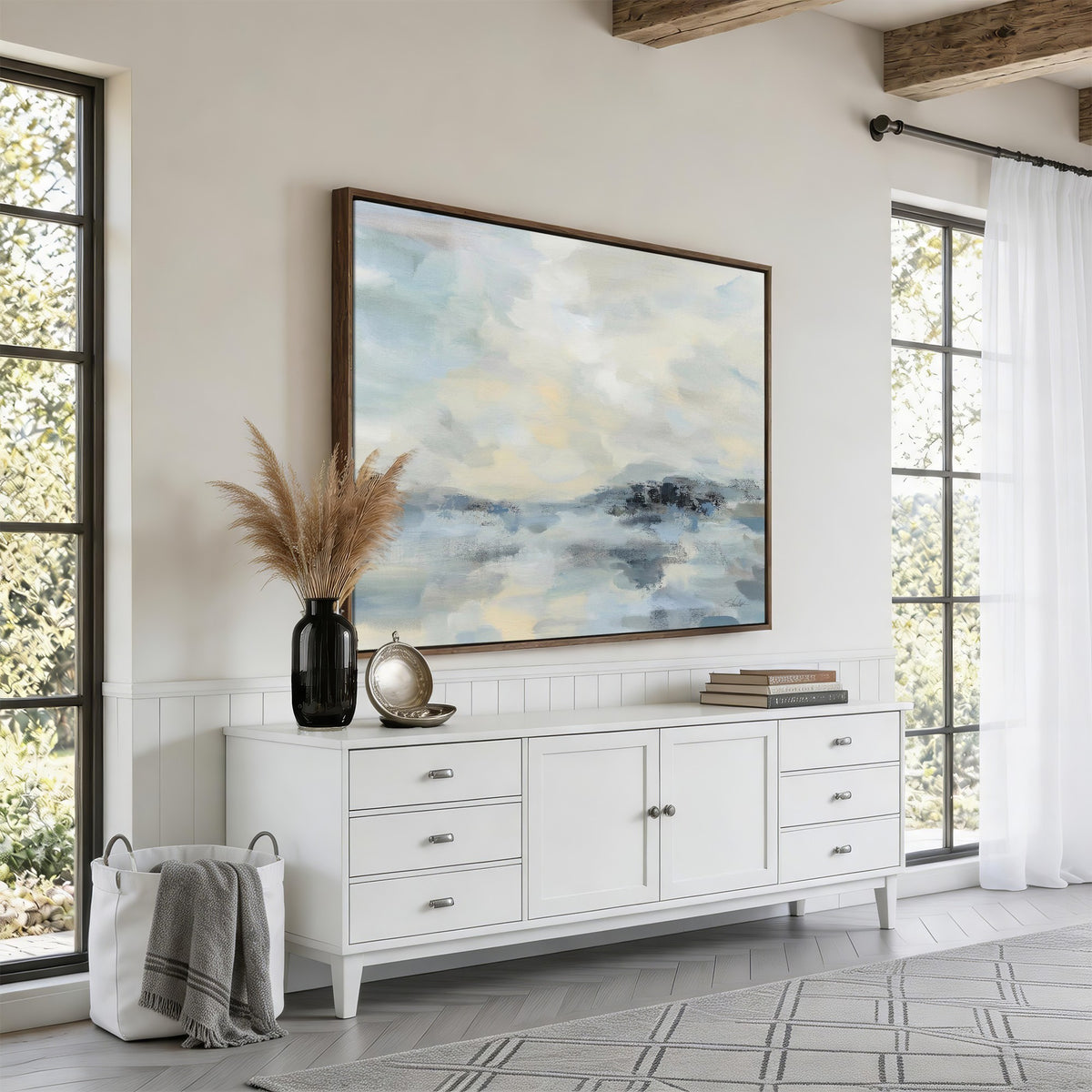 Abstract Coastal Landscape Wall Art Canvas Print | Soft Blue Gray Minimalist Art