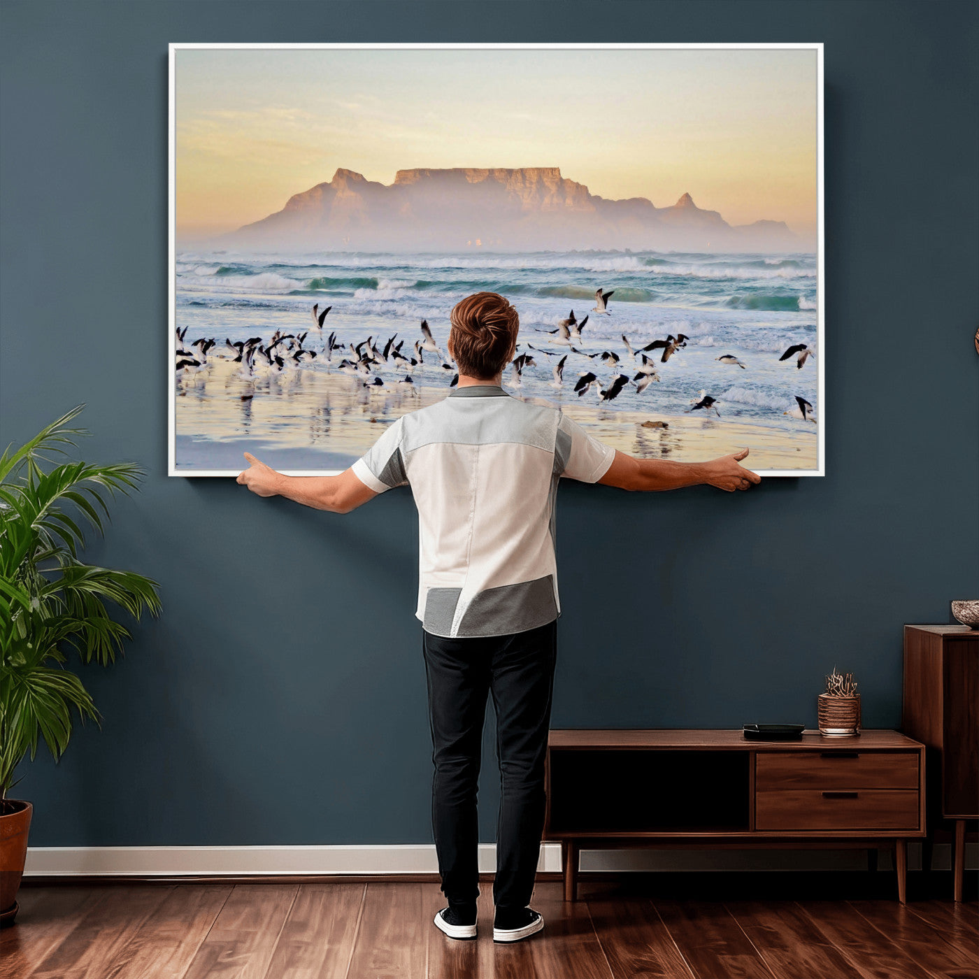 78989362-MGV-CV-36X24 - Seagulls Over Ocean Wall Art Canvas Print – Coastal Beach Landscape Artwork for Living Room Decor