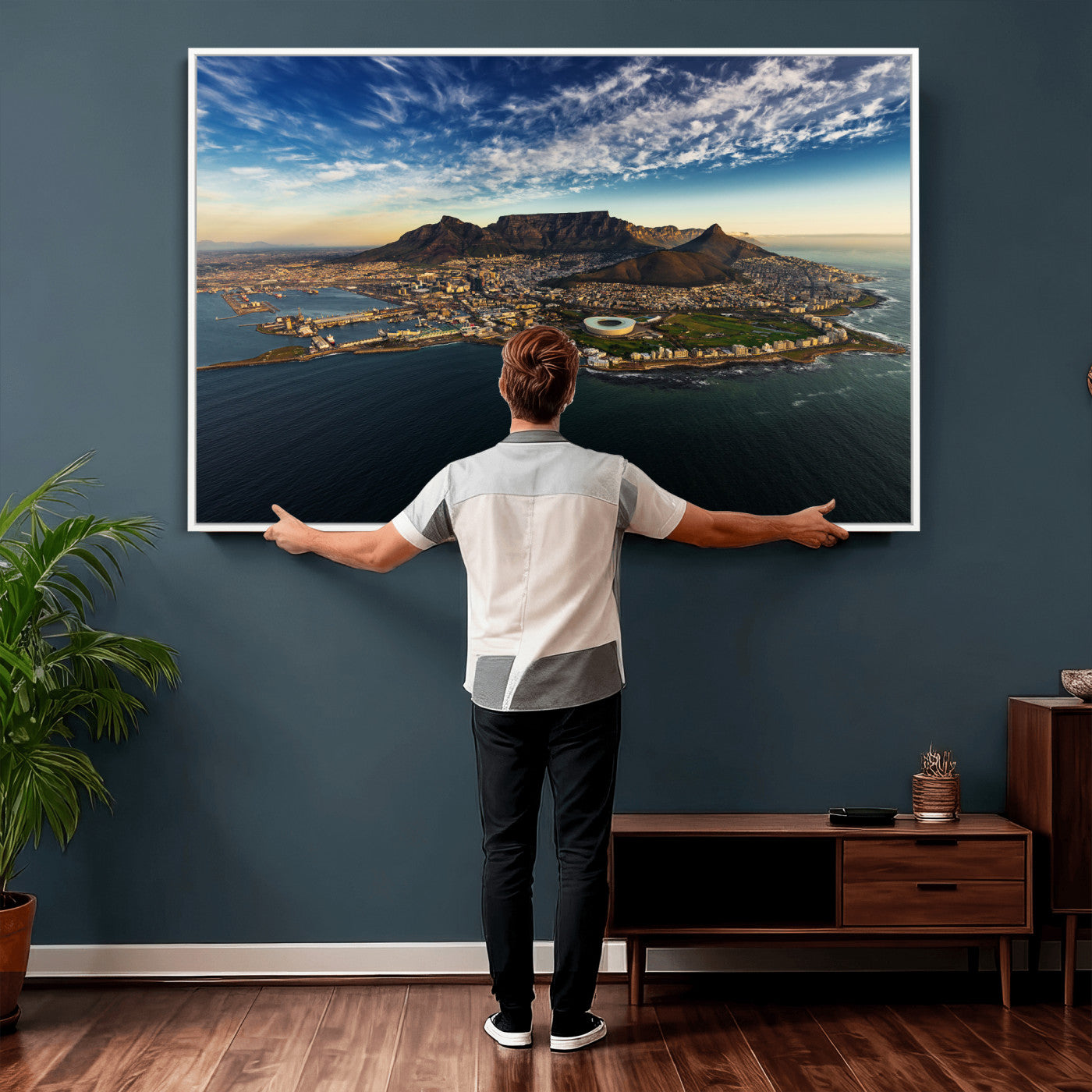 14654591-MGV-CV-36X24 - Cape Town Skyline Wall Art Canvas Print – Table Mountain Coastal Cityscape Artwork for Modern Office Decor
