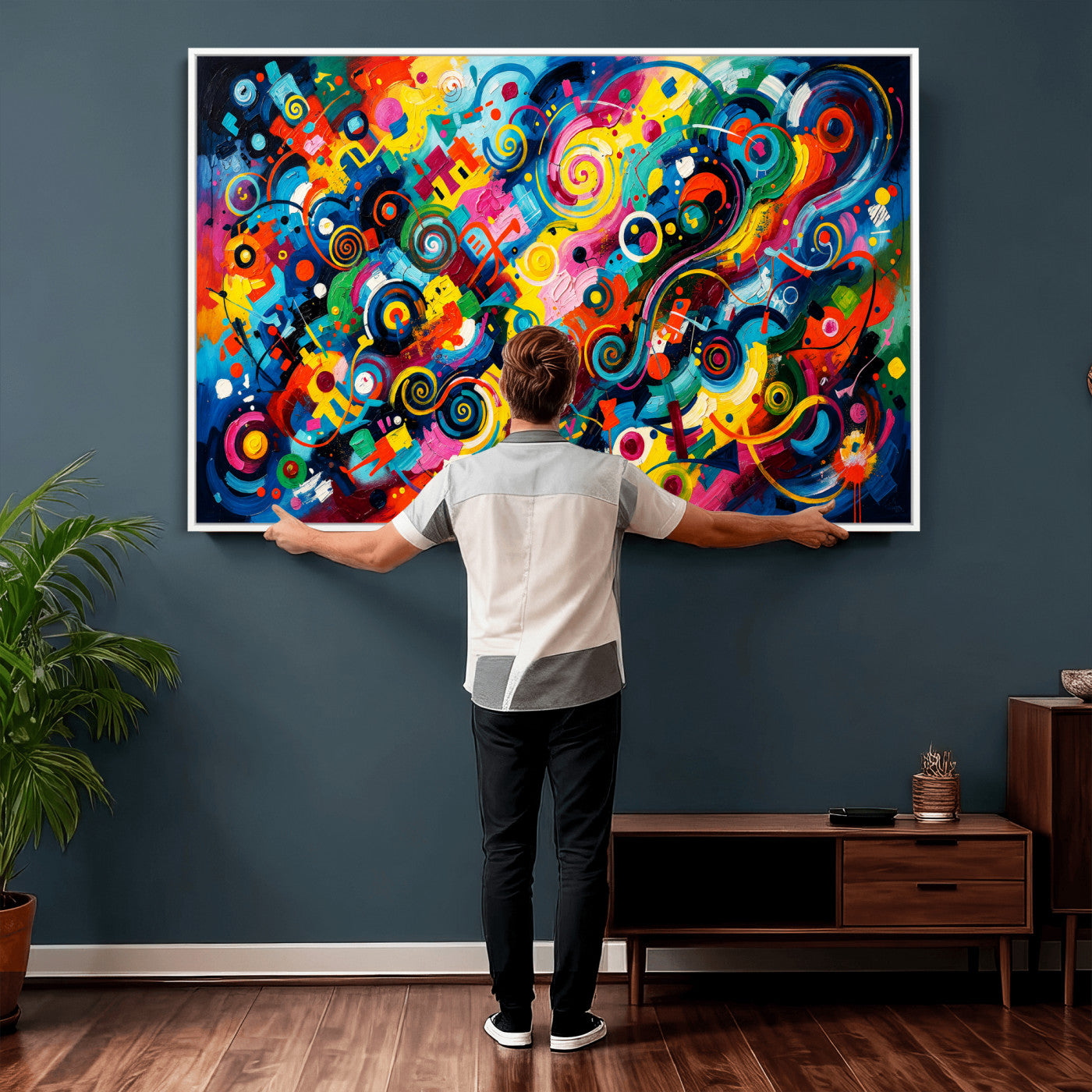 4712069R1-MGV-CV-36X24 - Geometric Abstract Wall Art Canvas Print, Bold Color Abstract Expressionist Painting Print, Modern Geometric Abstract Canvas Art