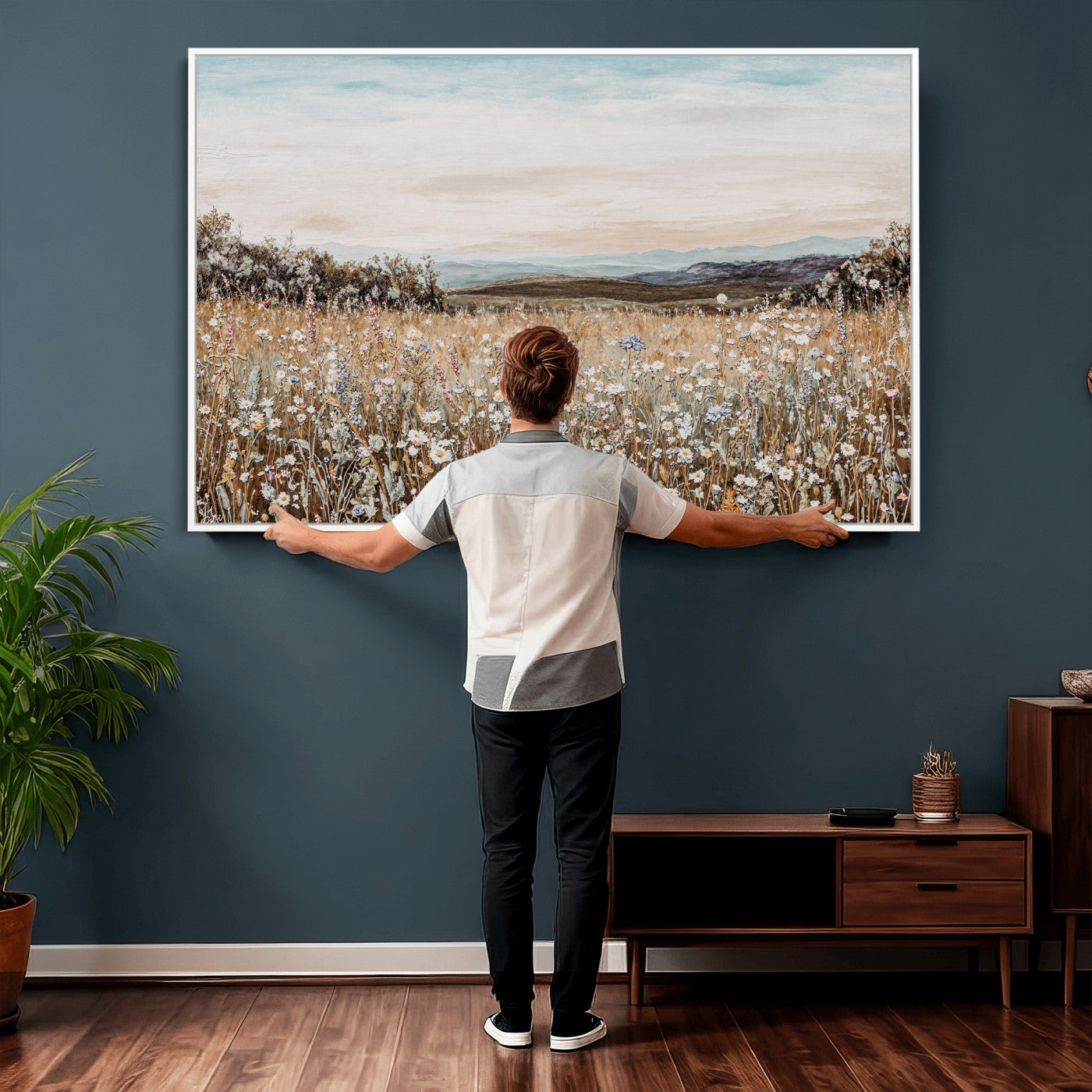 F35773805-MGV-CV-36X24 - Neutral Wildflower Field Canvas Wall Art — Beige Earth Tone Botanical Meadow Print | Farmhouse Boho Decor | Bedroom Living Room Gift Her