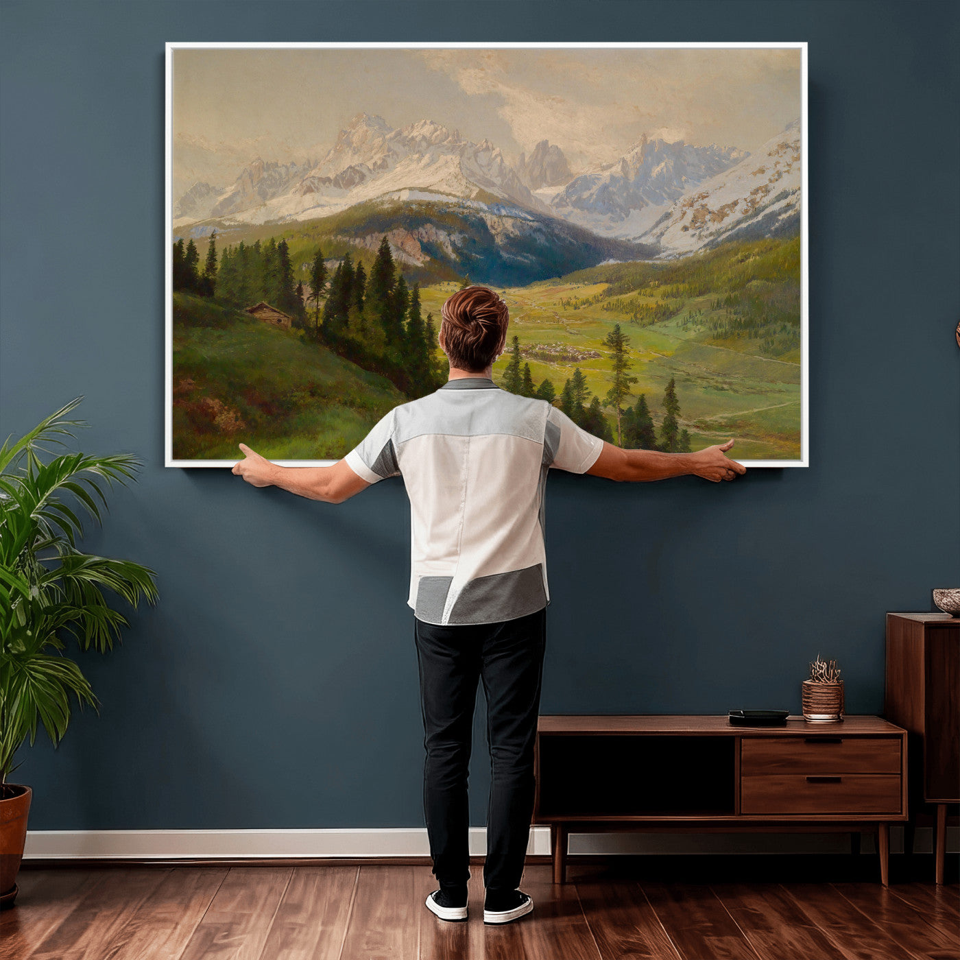 23120262-MGV-CV-36X24 - Konrad Petrides Sexten Village Canvas Print, Alpine Mountain Valley Painting, Dolomites Landscape Art