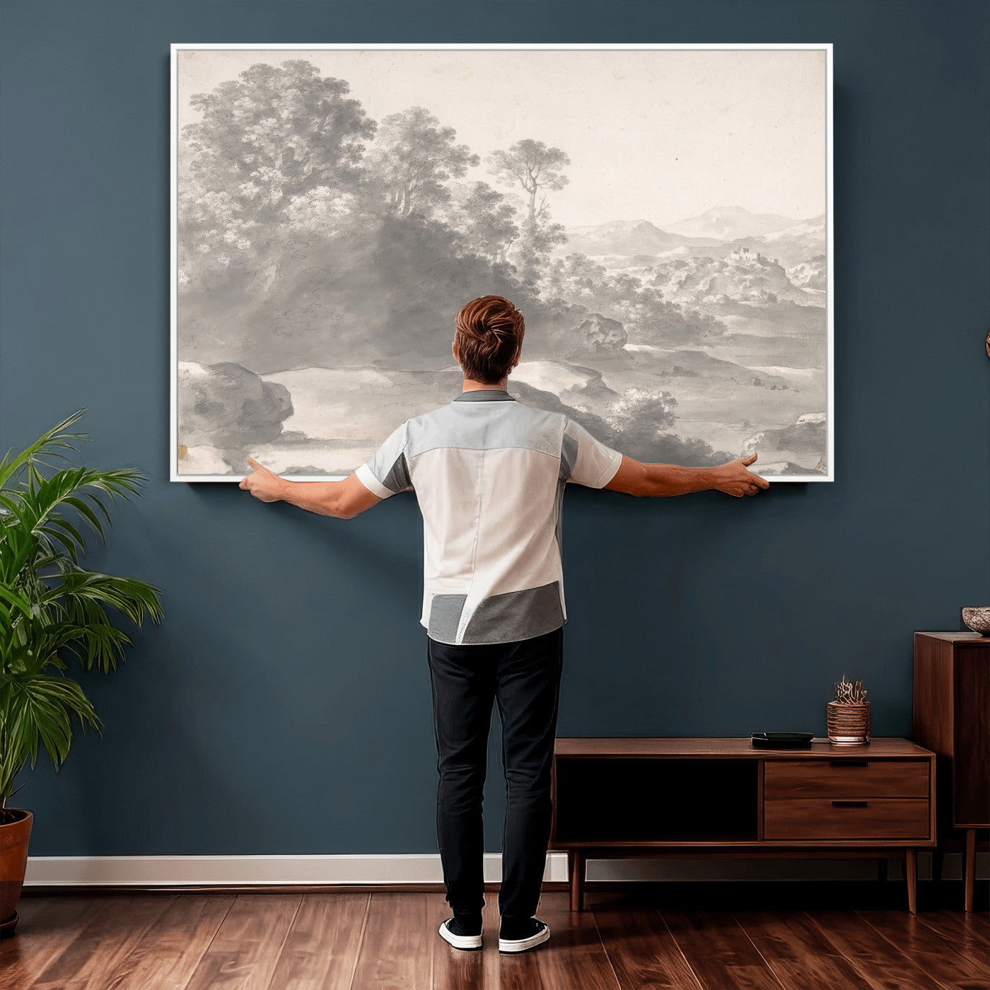 33041209-MGV-CV-36X24 - Van Poelenburch Landscape Canvas Wall Art — Dutch Golden Age Gray Wash Drawing Print | Baroque Italianate Nature Decor | Old Master Classic Gift