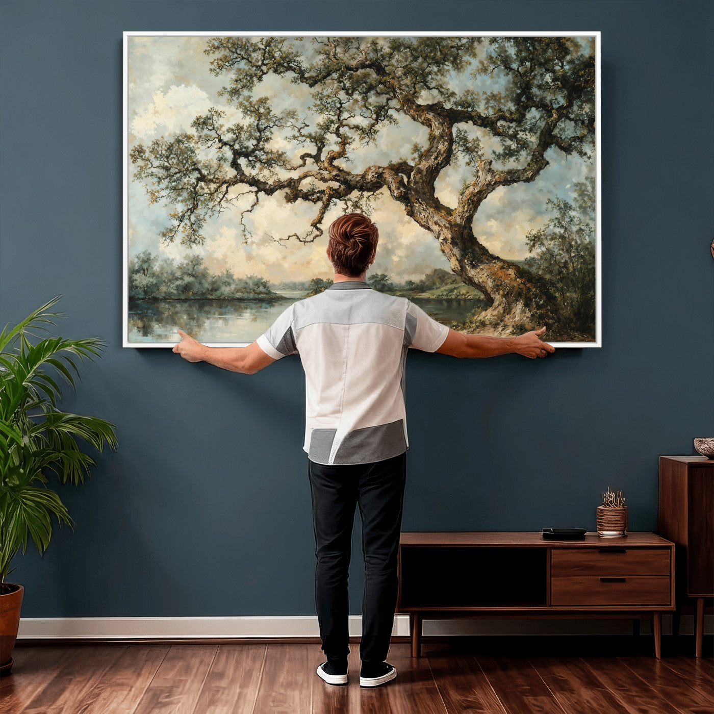 63857726-MGV-CV-36X24 - Old Oak Tree Canvas Wall Art, Turner Inspired Romantic Landscape Print, Vintage Nature Painting, Living Room Wall Decor, Antique Style Tree Art