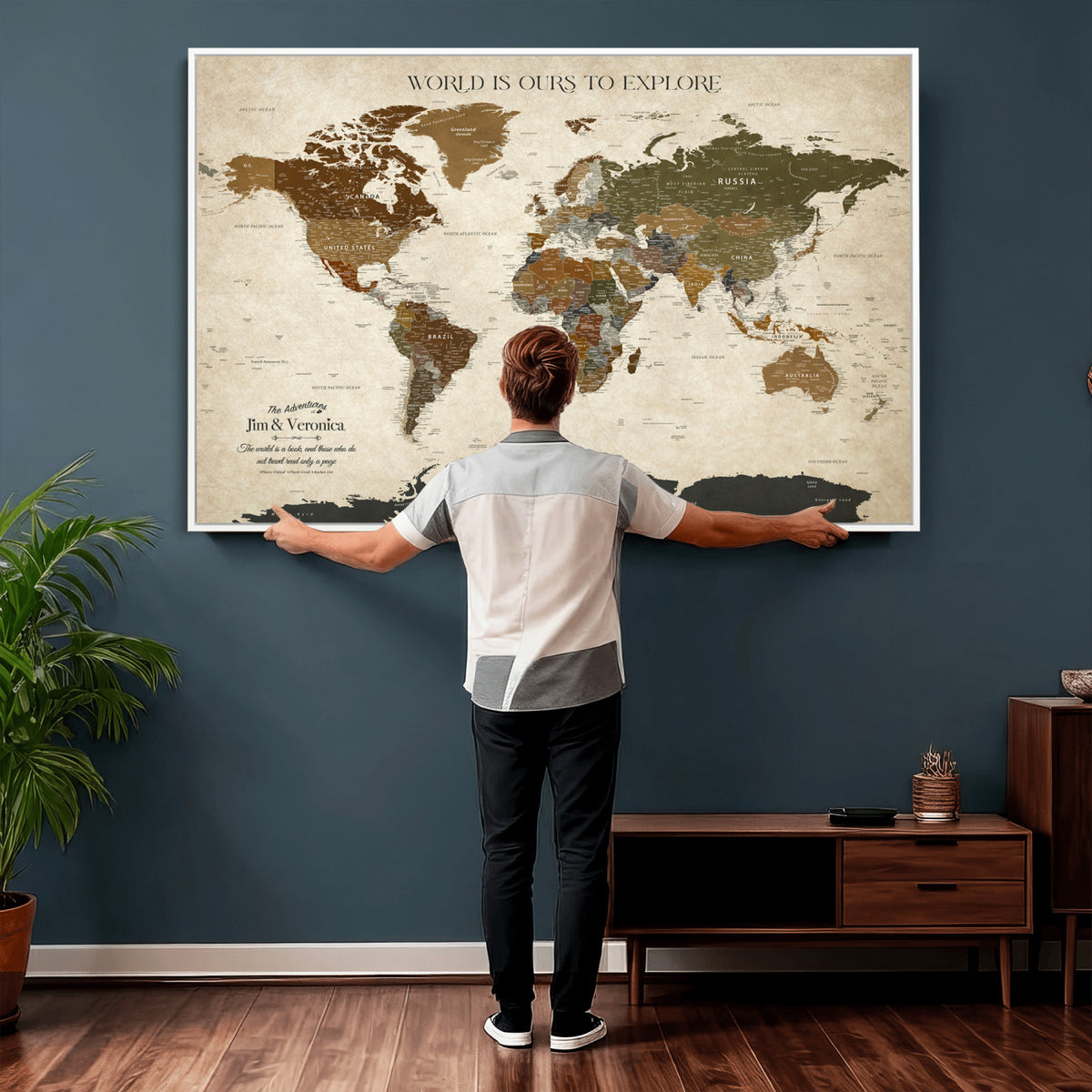 64110391126O-MGV-CV-36X24 - Custom Push Pin World Map Wall Art Canvas Print | Travel Tracker With Pins