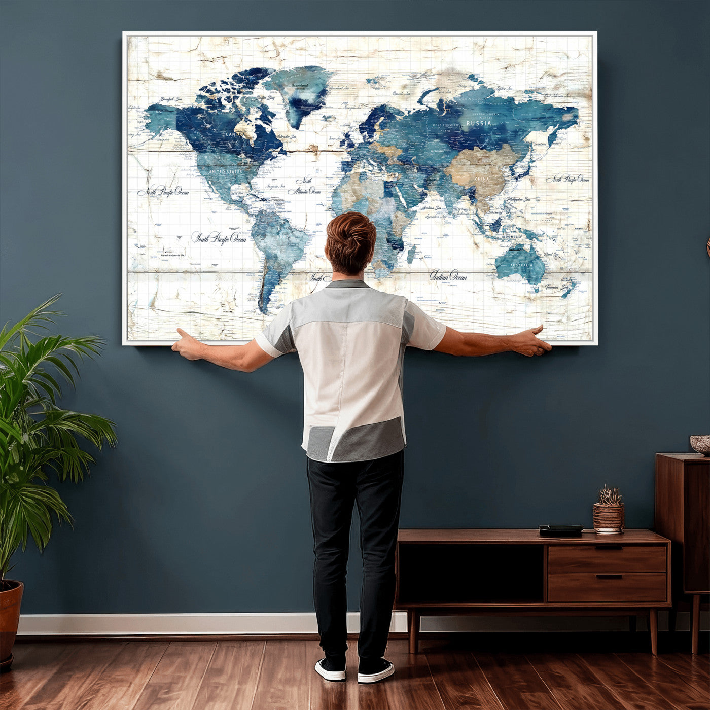86799232-MGV-CV-36X24 - Watercolor World Map Canvas Wall Art Print – Abstract Colorful Travel Wall Decor