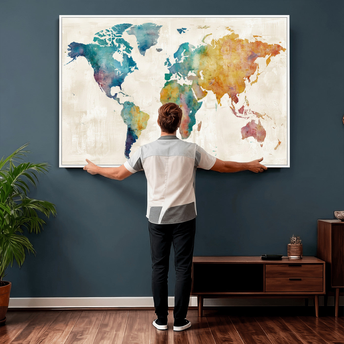 56556018-MGV-CV-36X24 - Watercolor World Map Canvas Wall Art Print – Abstract Colorful Travel Wall Decor