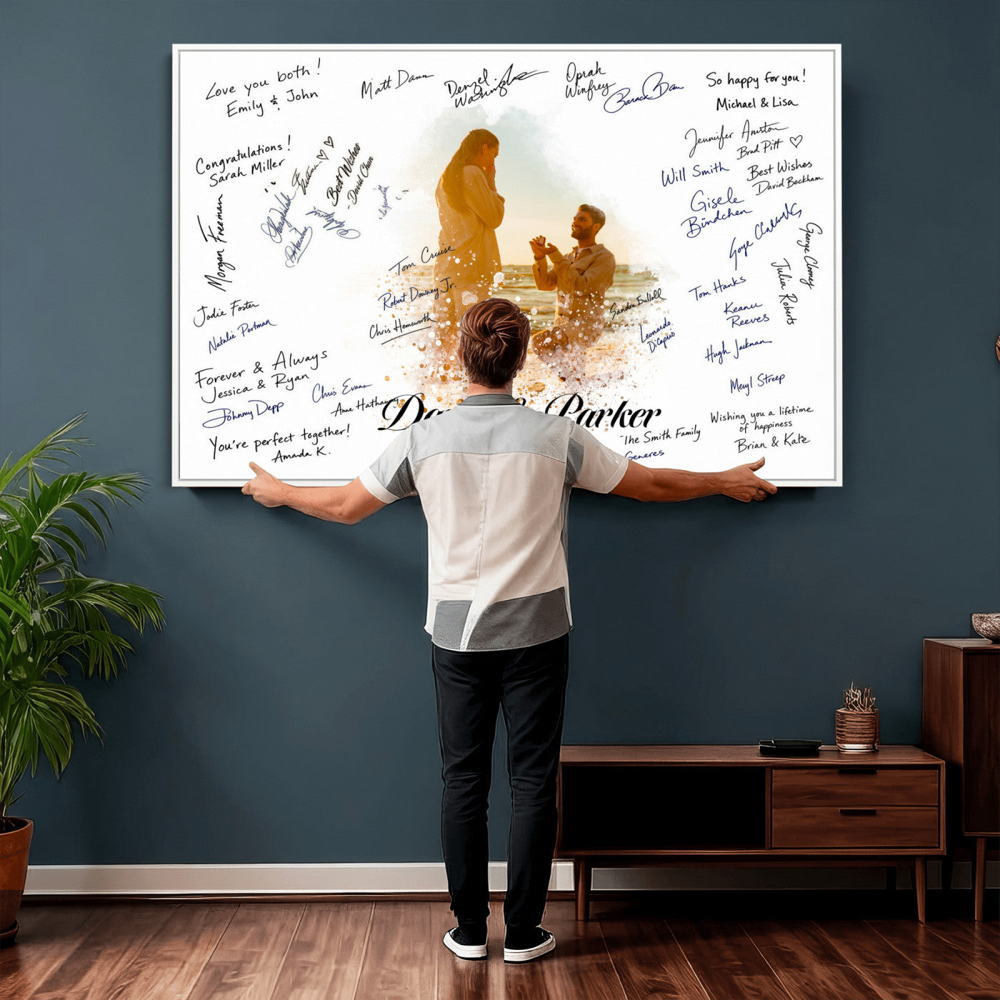 75692697-MGV-CV-36X24 - Wedding Guest Book Alternative Wall Art Canvas Print, Personalized Wedding Signature Poster, Custom Couple Photo Guestbook Canvas, Bridal Shower Reception Decor