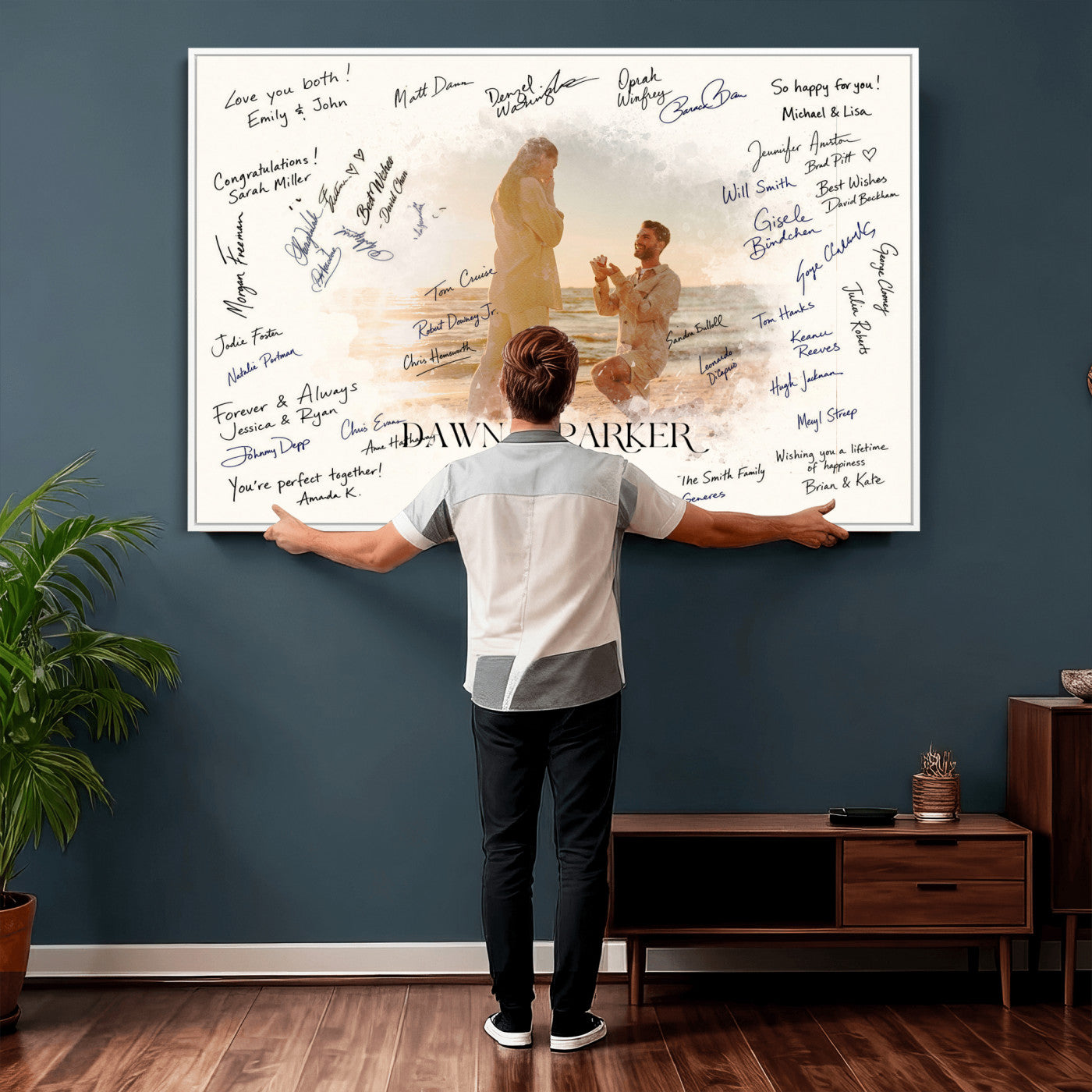 15696596-MGV-CV-36X24 - Wedding Guest Book Alternative Wall Art Canvas Print, Personalized Wedding Signature Poster, Custom Couple Photo Guestbook Canvas, Bridal Shower Reception Decor