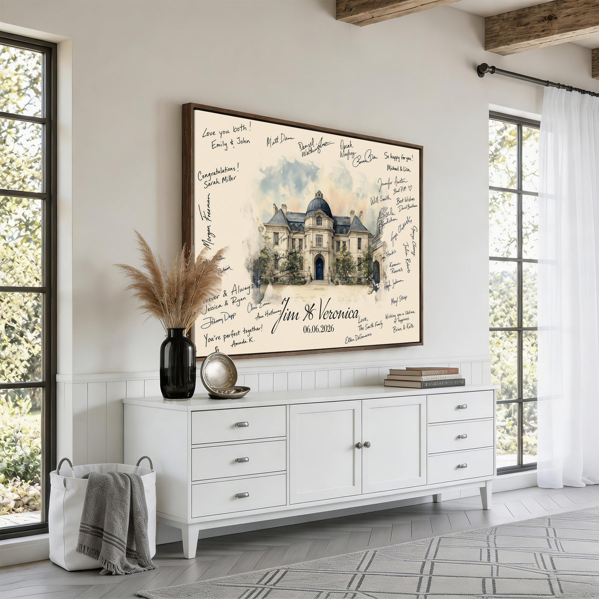 17002059-MGV-CV-36X24 - Wedding Guest Book Alternative Wall Art Canvas Print, Personalized Couple Photo Guestbook