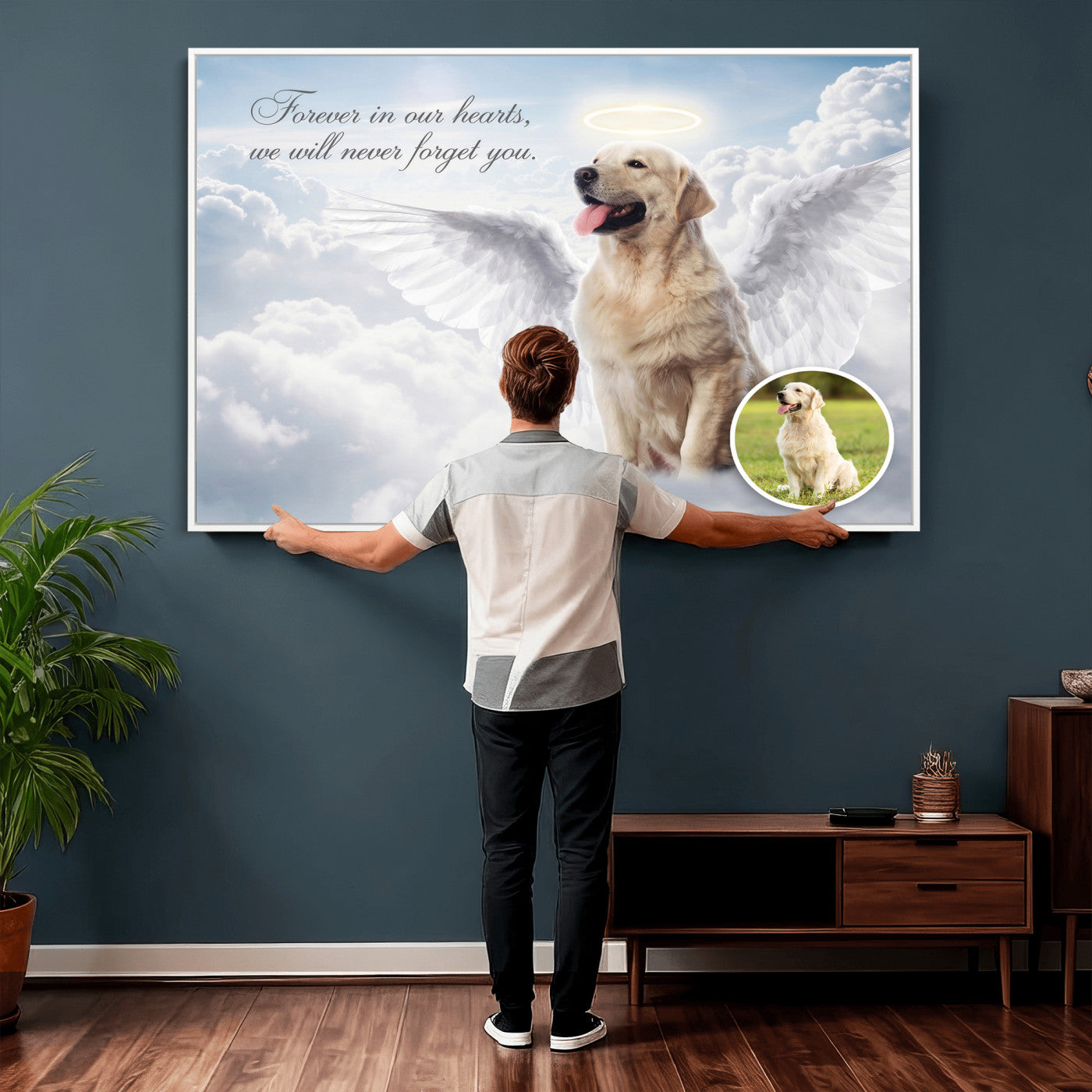 62795455-MGV-CV-36X24 - Pet Memorial Wall Art Canvas Print, Custom Dog Memorial Portrait, Personalized Angel Pet Loss Gift, Angel Wings Puppy Print
