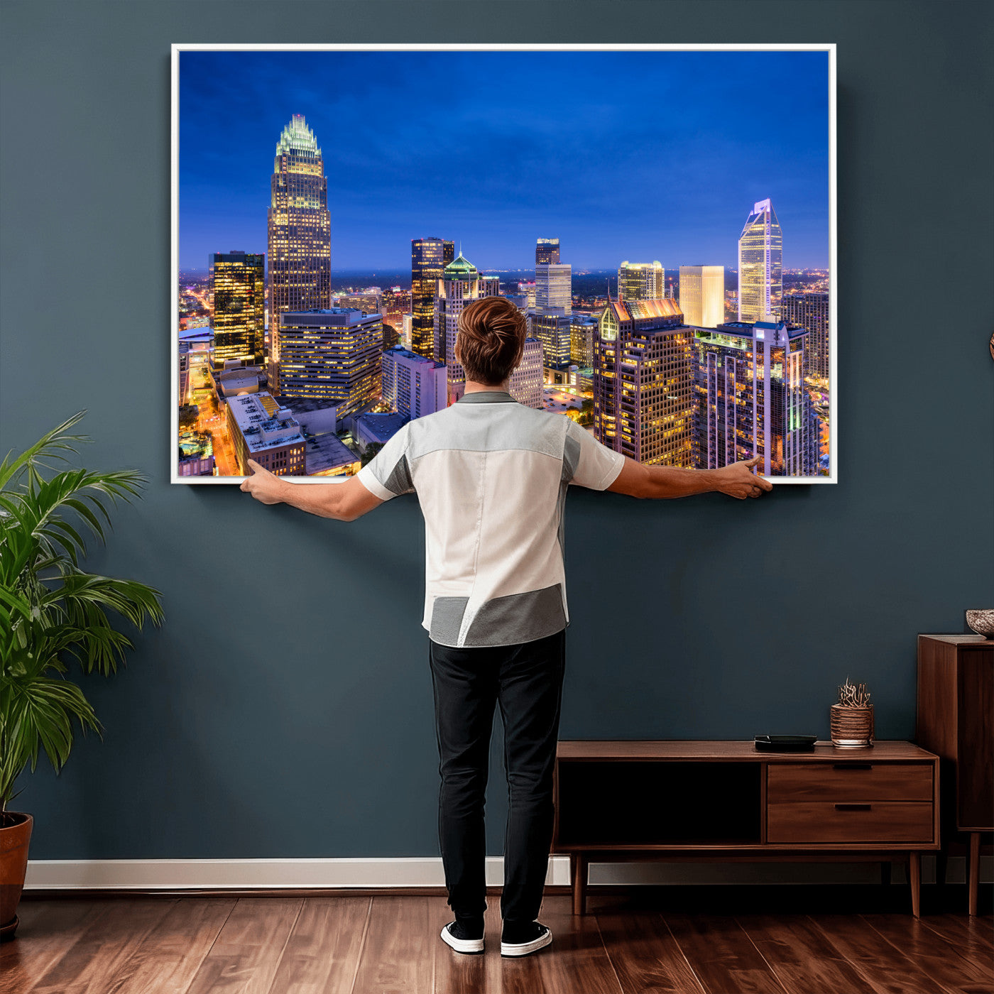 74382190-MGV-CV-36X24 - Charlotte Skyline Canvas Wall Art Print – North Carolina Cityscape Photography Print