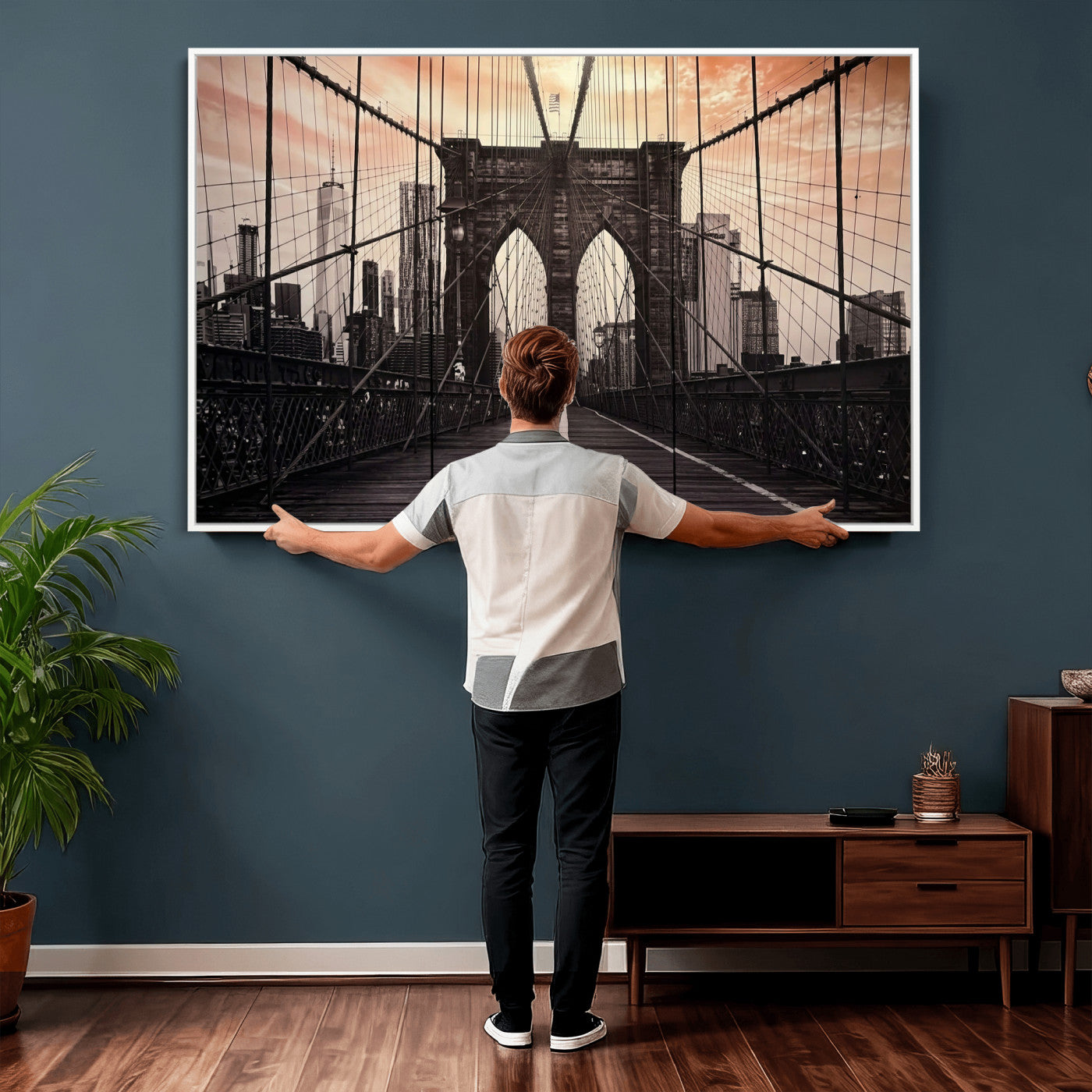 93226664-MGV-CV-36X24 - Brooklyn Bridge Canvas Wall Art, New York City Skyline Photography Print, NYC Landmark Urban Decor Artwork